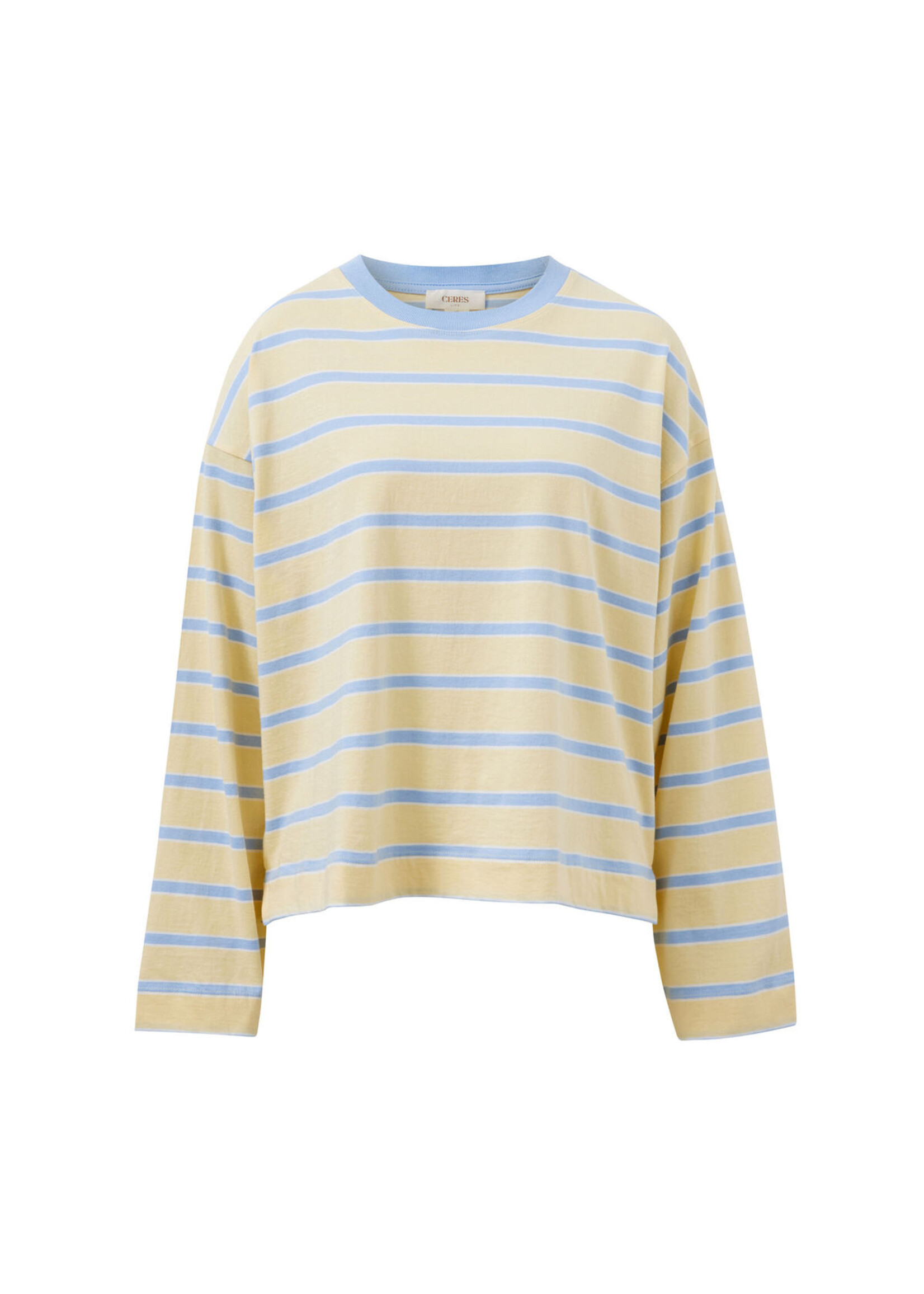 Ceres Life Beau Long Sleeve Slouchy Tee - Butter/China Blue stripe