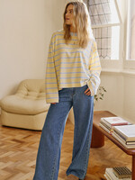 Ceres Life Beau Long Sleeve Slouchy Tee - Butter/China Blue stripe