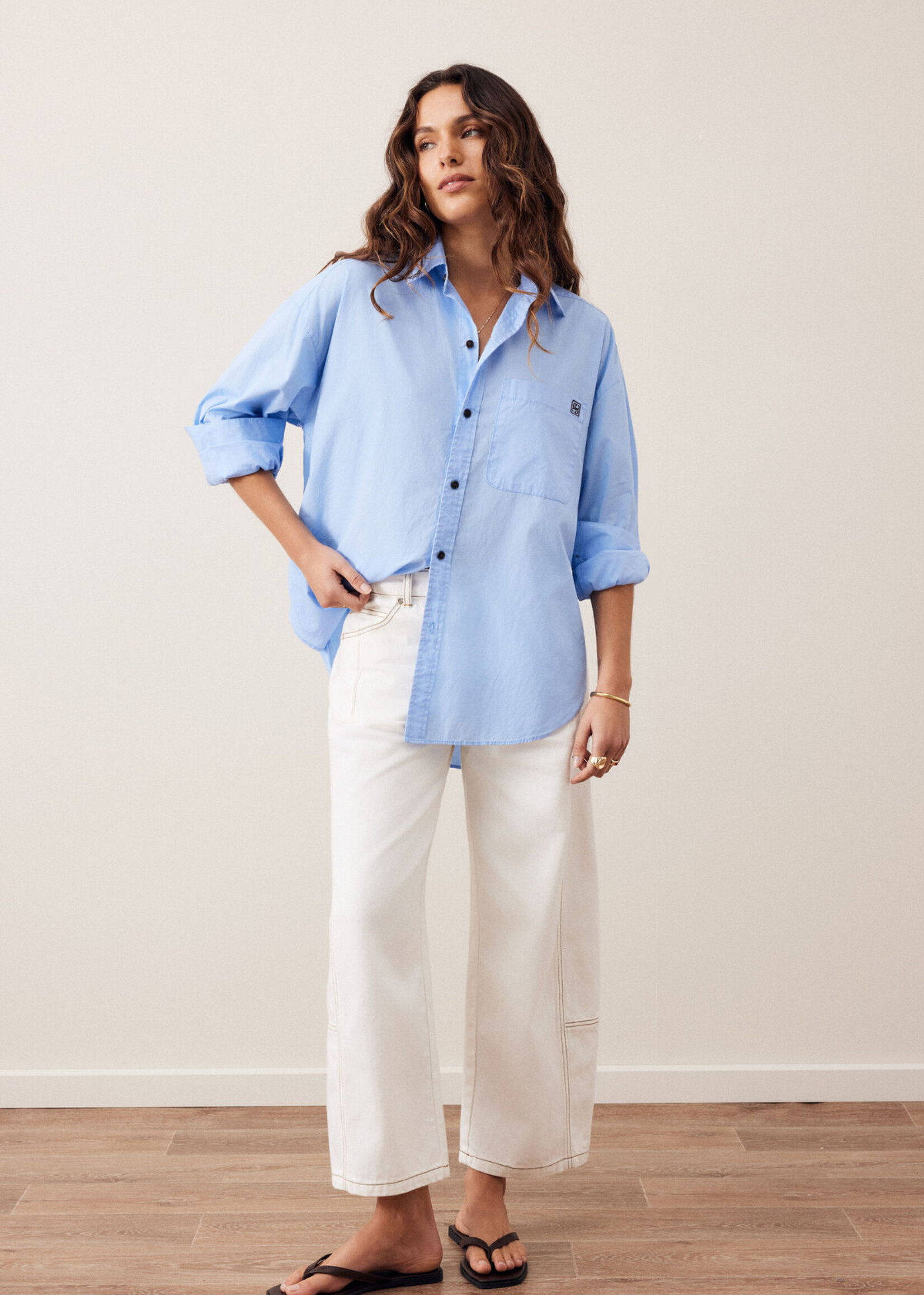 Ceres Life Peta Oversized Shirt - Sky Blue