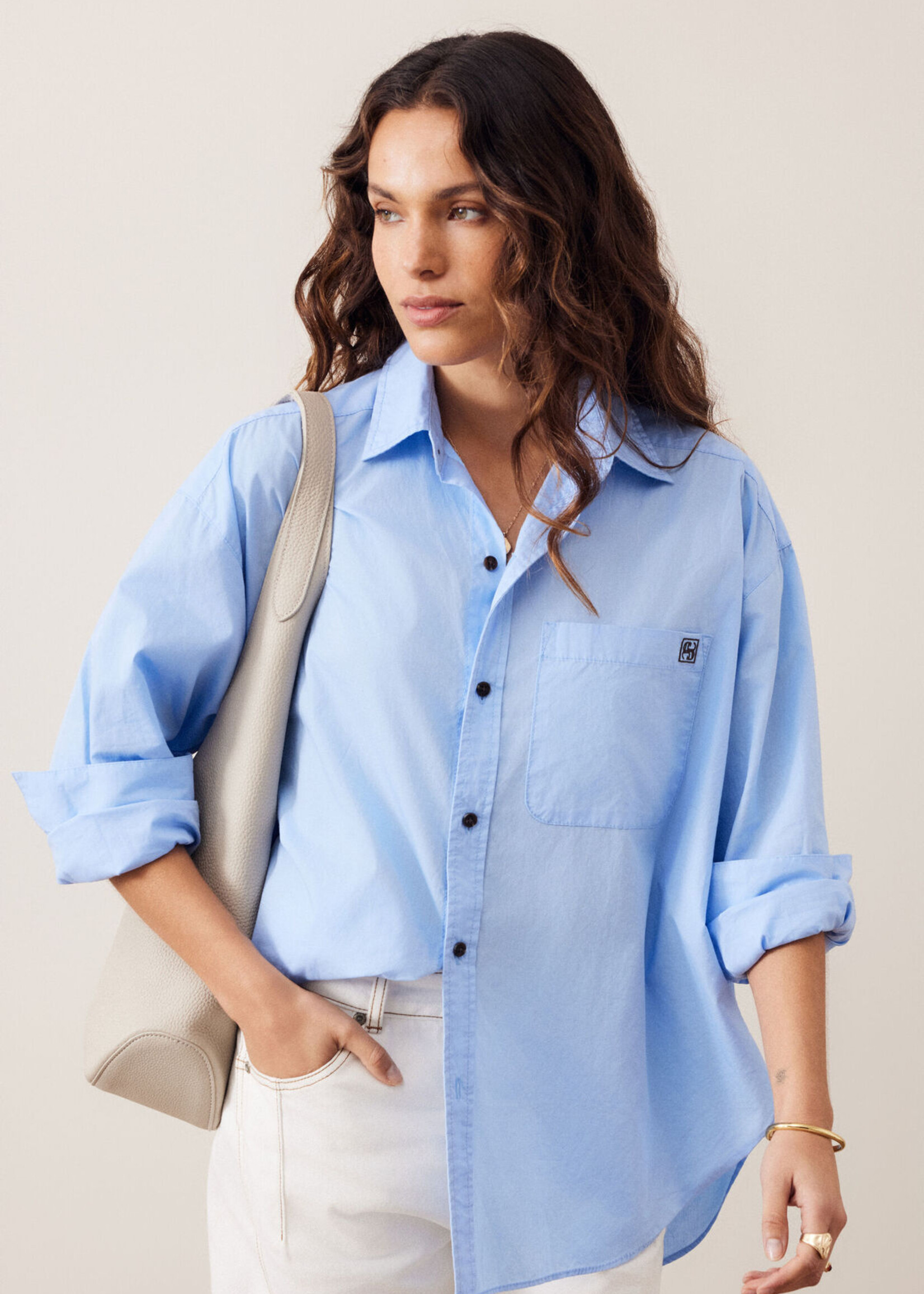 Ceres Life Peta Oversized Shirt - Sky Blue