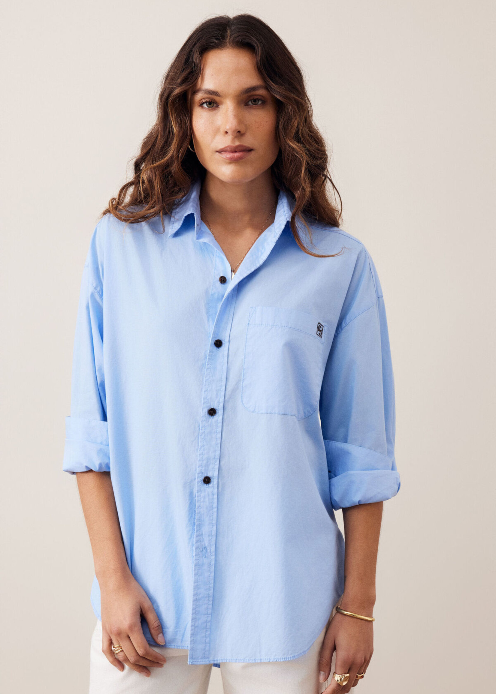 Ceres Life Peta Oversized Shirt - Sky Blue