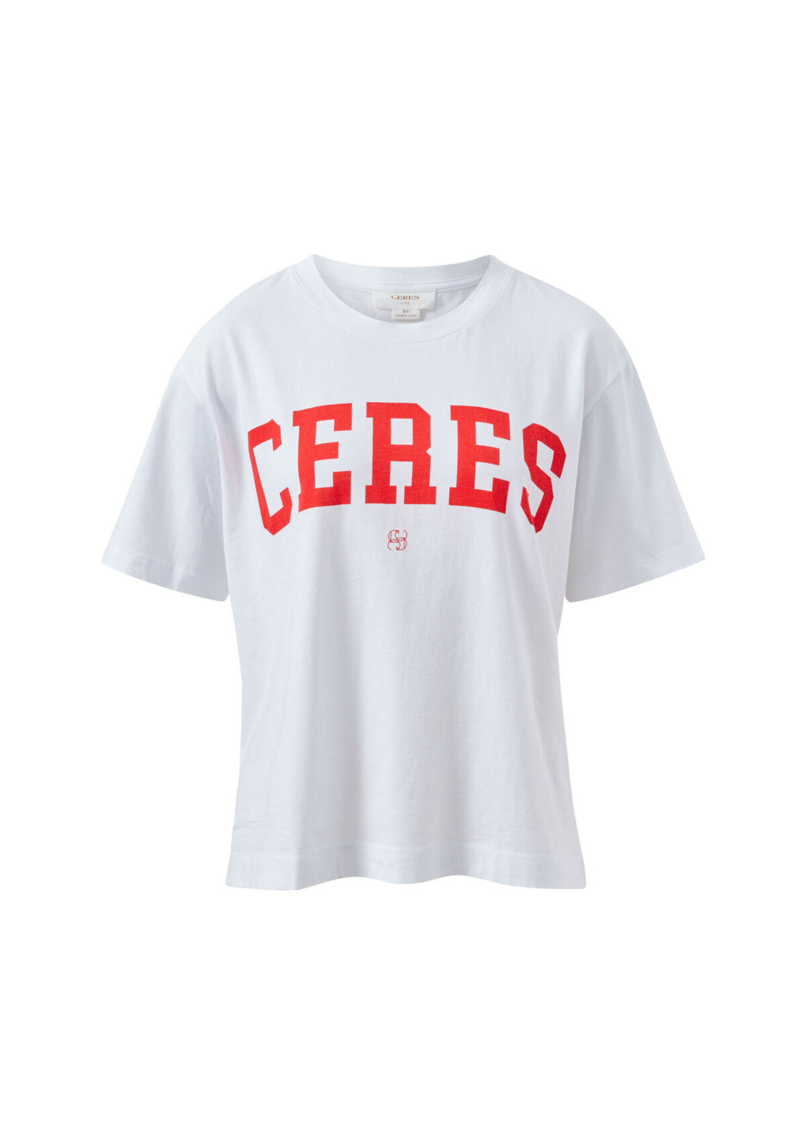 Ceres Life Stevie Slouchy Tee - White Chilli Red Varsity