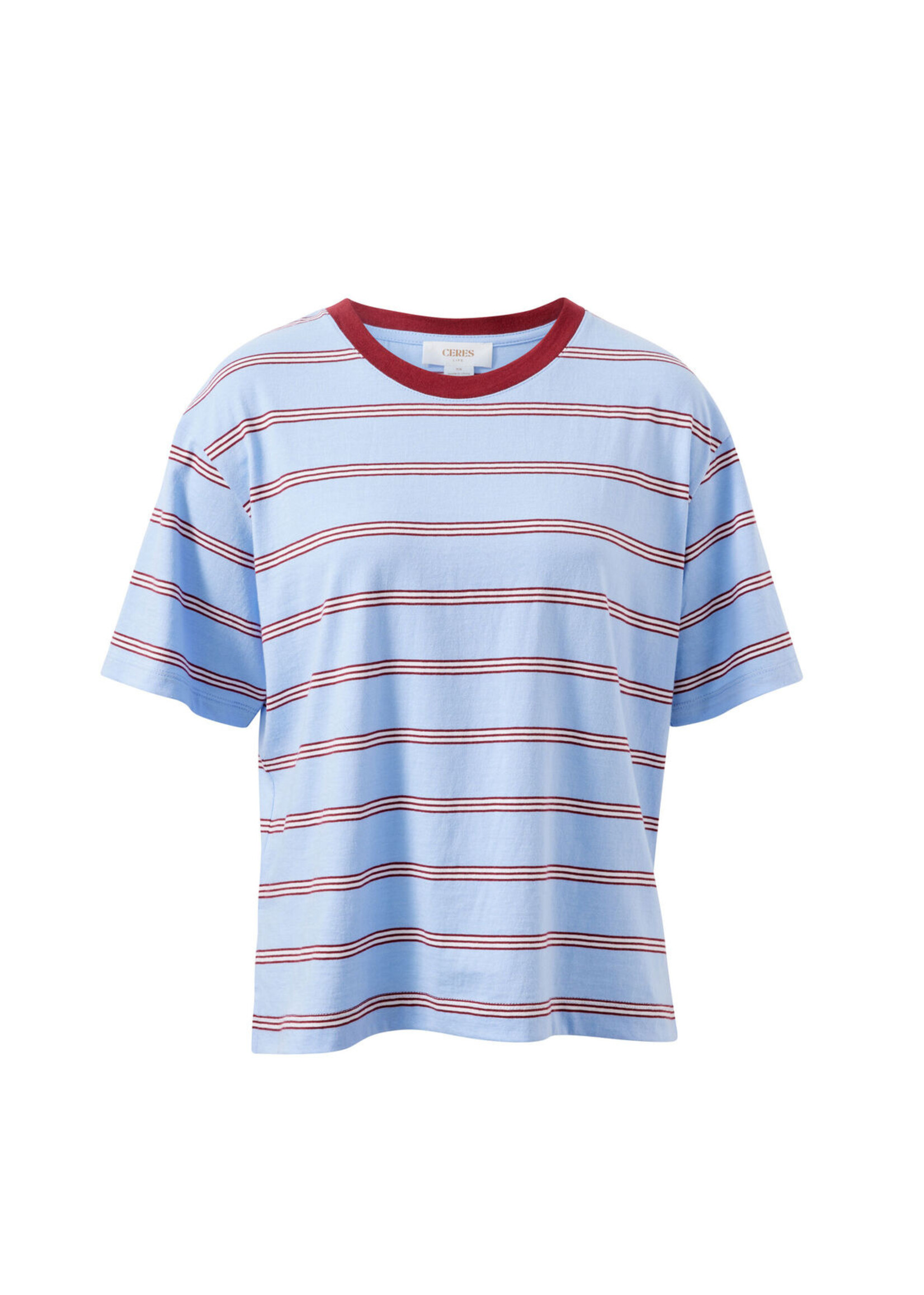 Ceres Life Stevie Slouchy Tee - China Blue/Mulberry White Strip