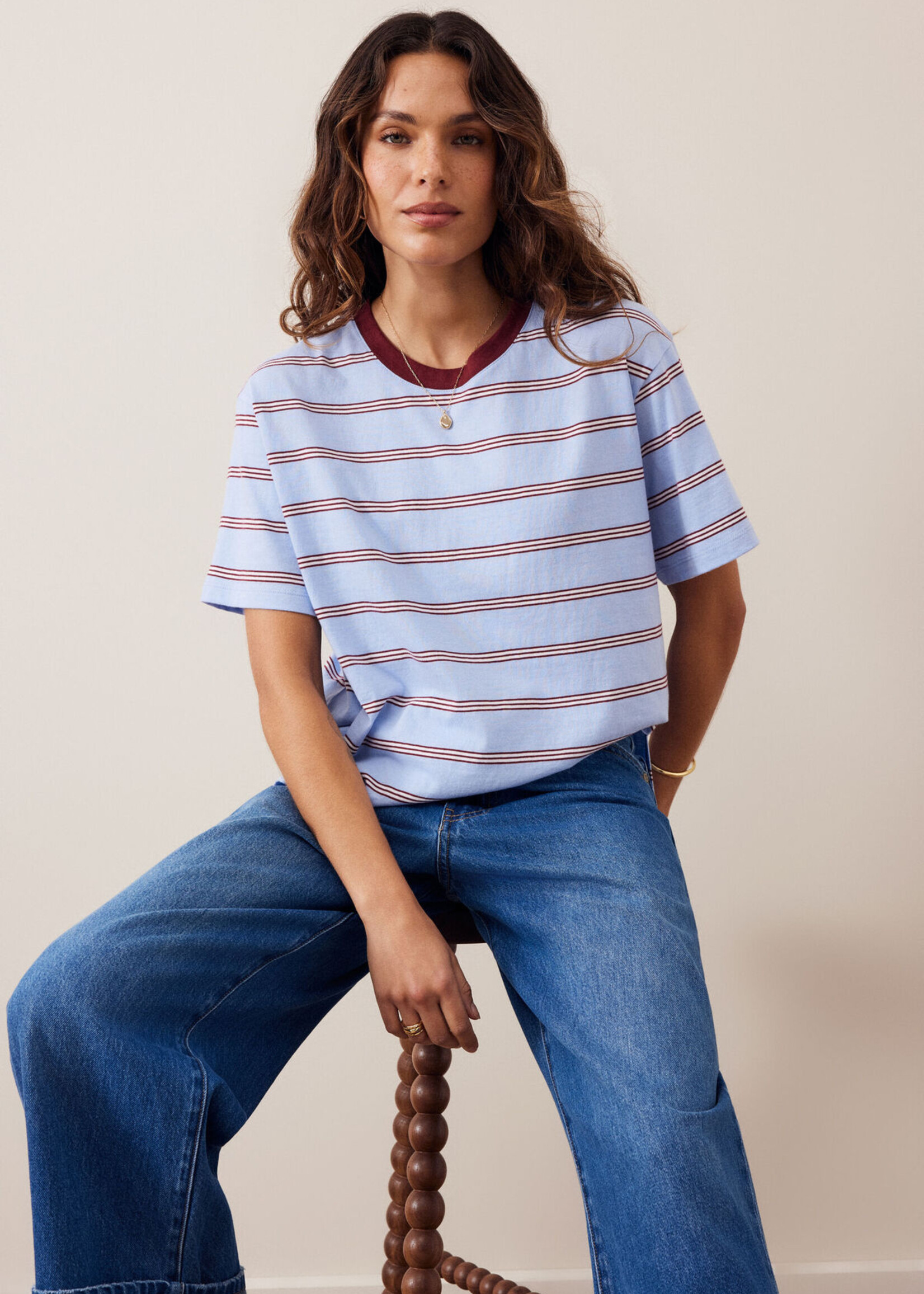 Ceres Life Stevie Slouchy Tee - China Blue/Mulberry White Strip