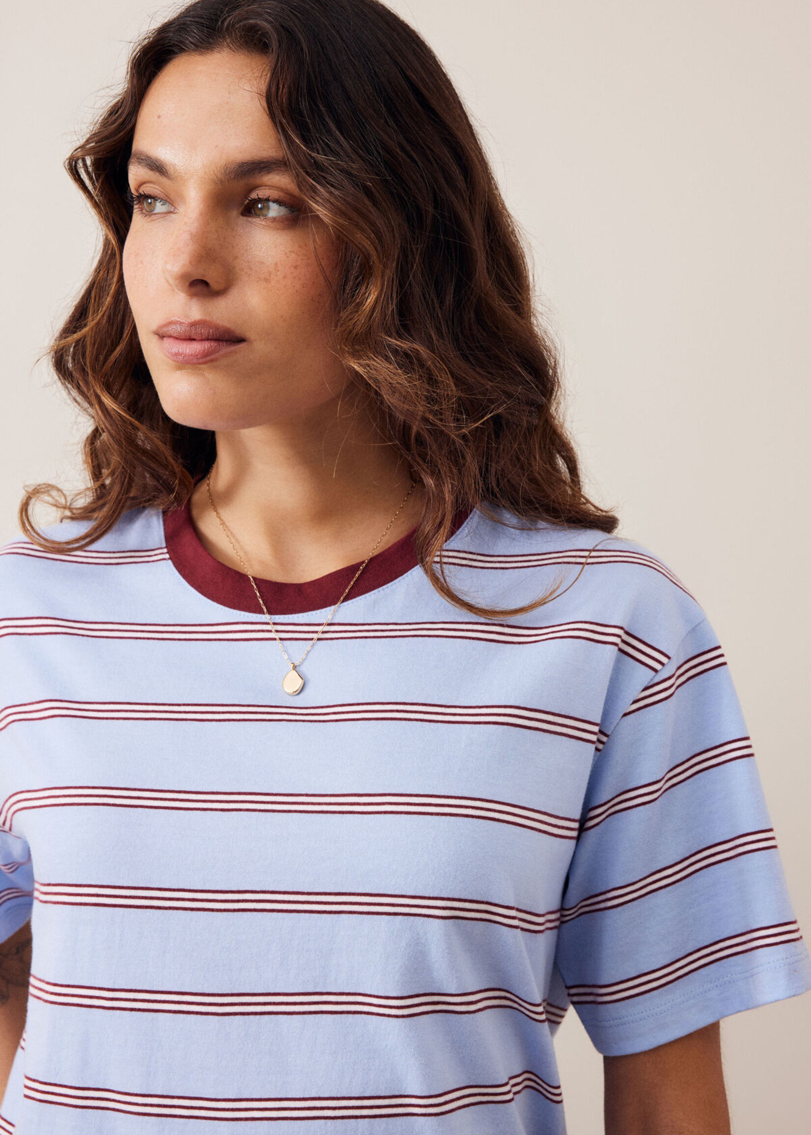 Ceres Life Stevie Slouchy Tee - China Blue/Mulberry White Strip