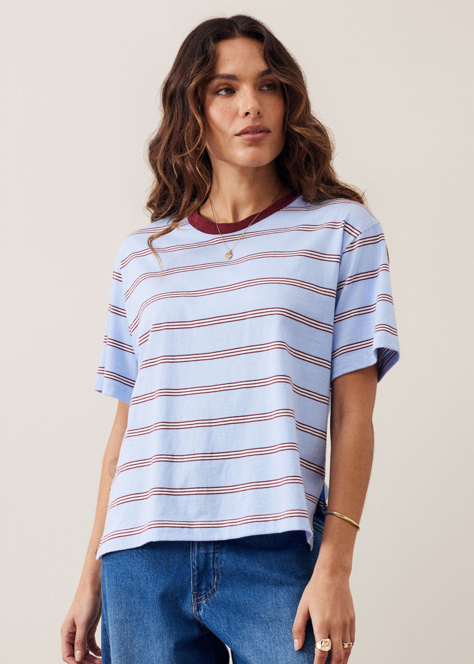 Ceres Life Stevie Slouchy Tee - China Blue/Mulberry White Strip