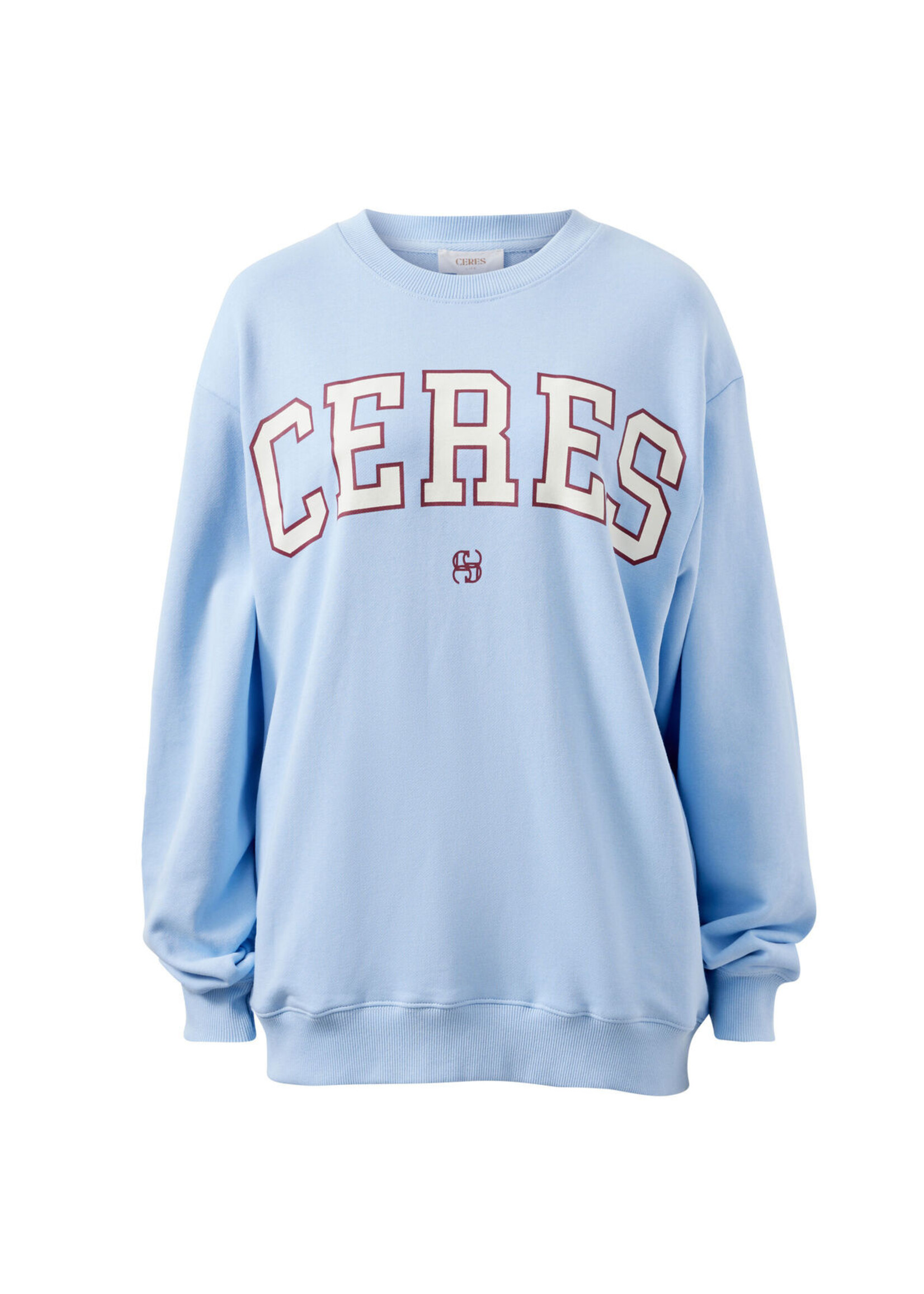Ceres Life Isla Oversized Slouchy Crew - China Blue/Mulberry Heritage Outline