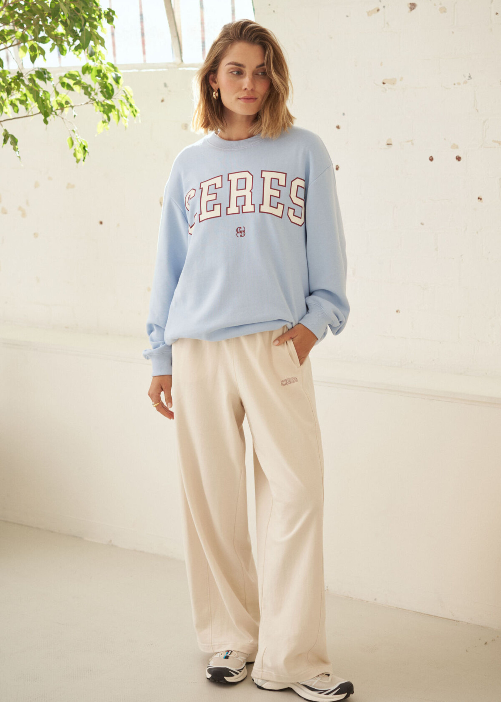 Ceres Life Isla Oversized Slouchy Crew - China Blue/Mulberry Heritage Outline