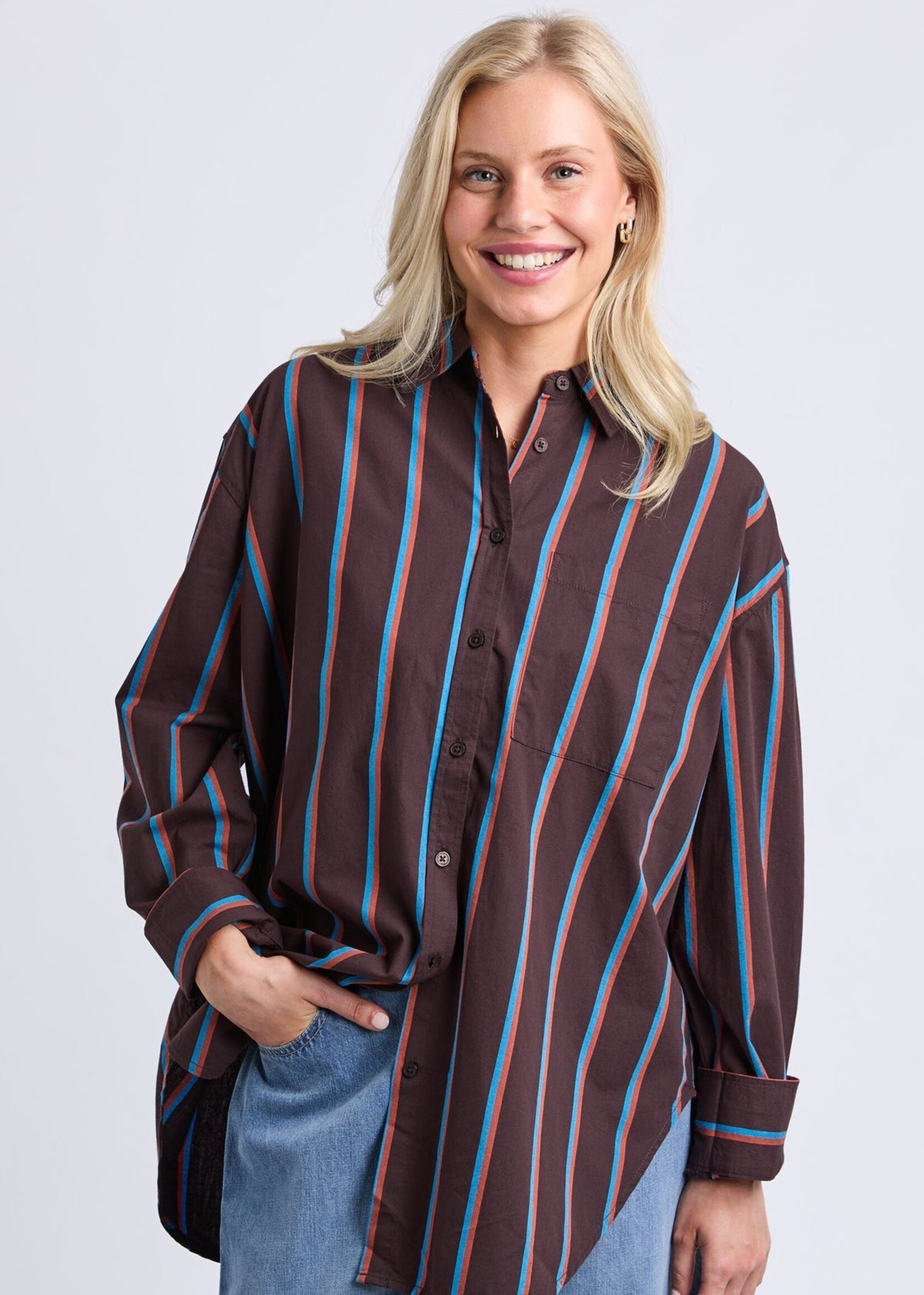 Elm Lifestyle Saltair Shirt - Choc/Blue Stripe