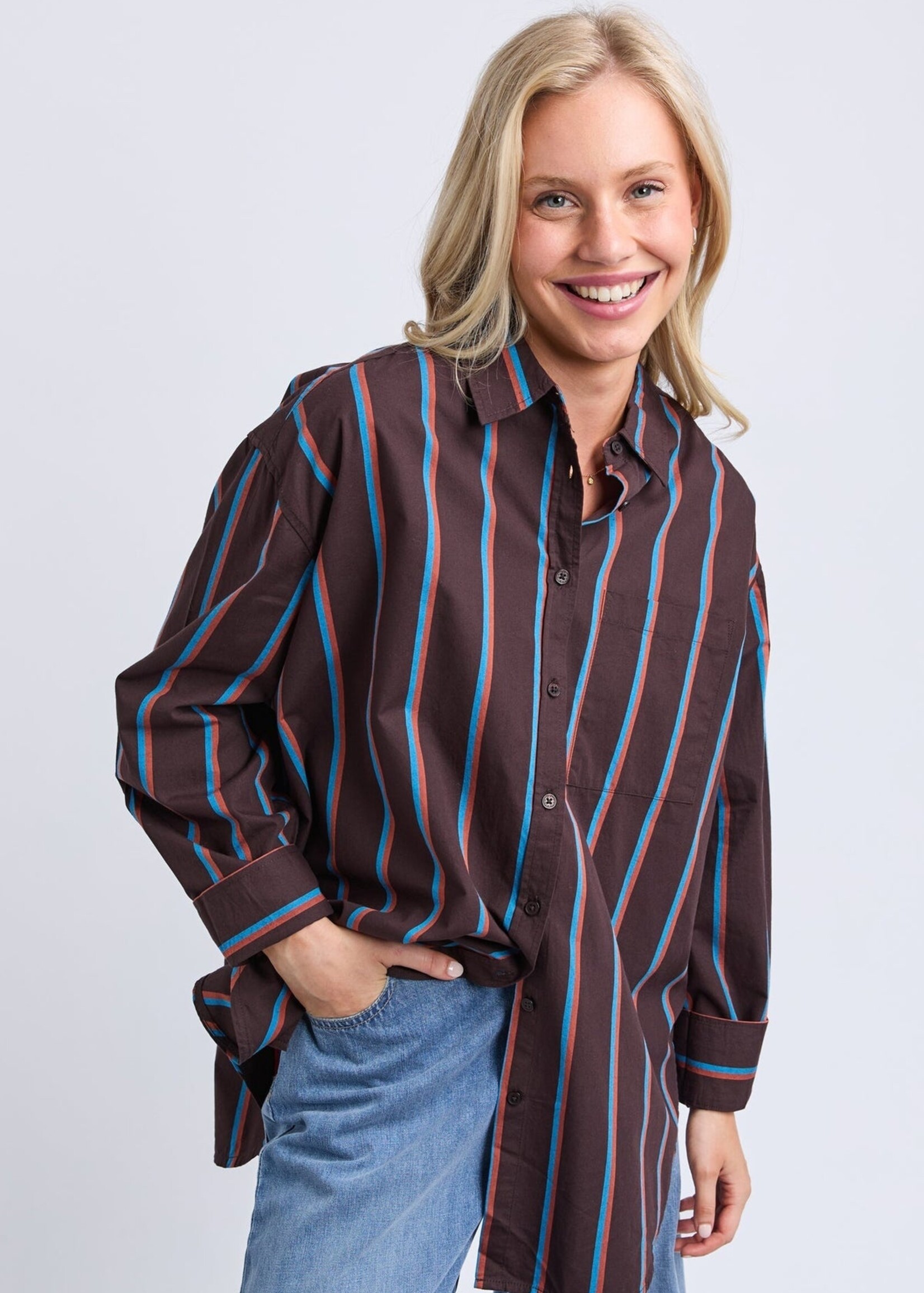Elm Lifestyle Saltair Shirt - Choc/Blue Stripe