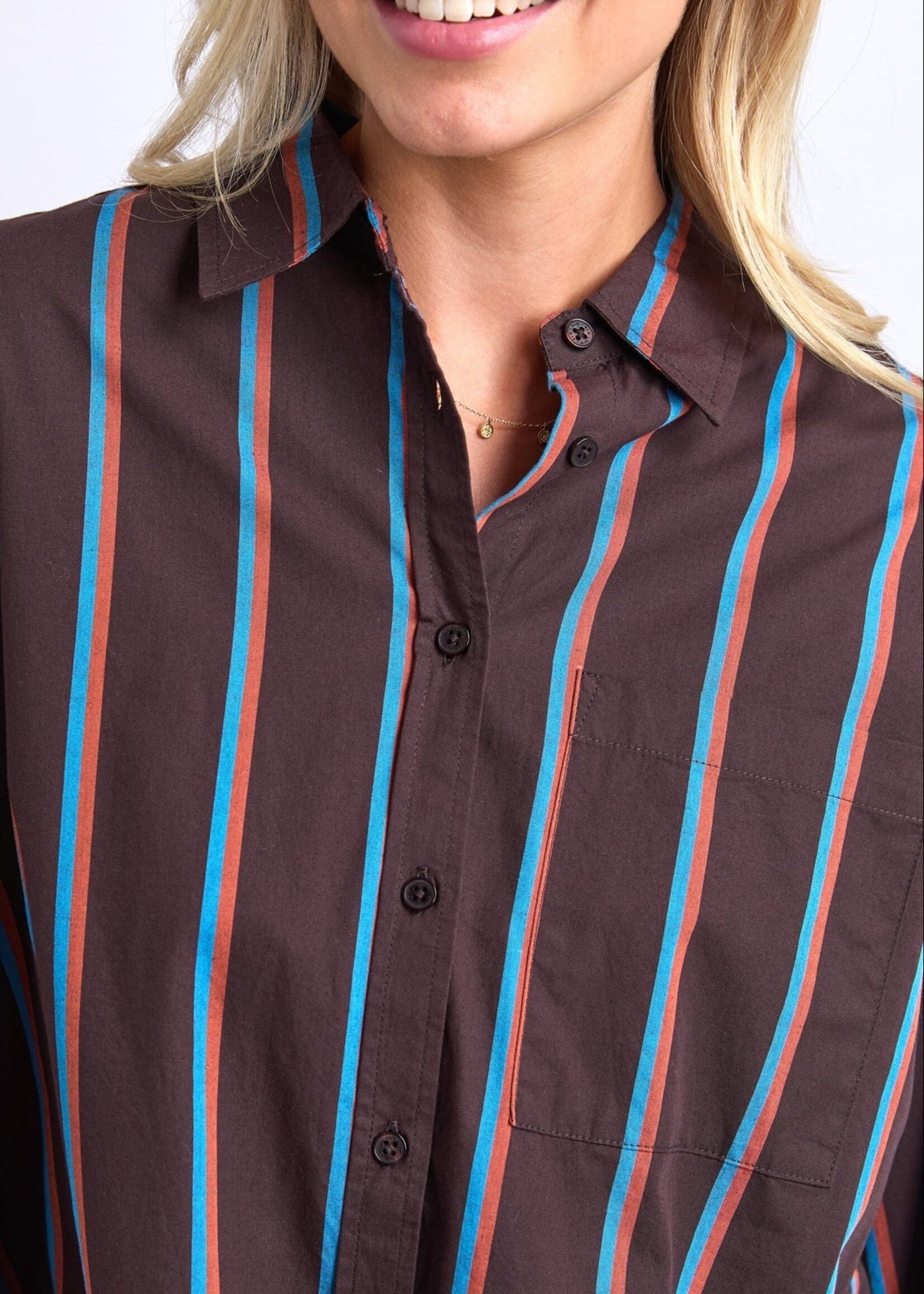 Elm Lifestyle Saltair Shirt - Choc/Blue Stripe