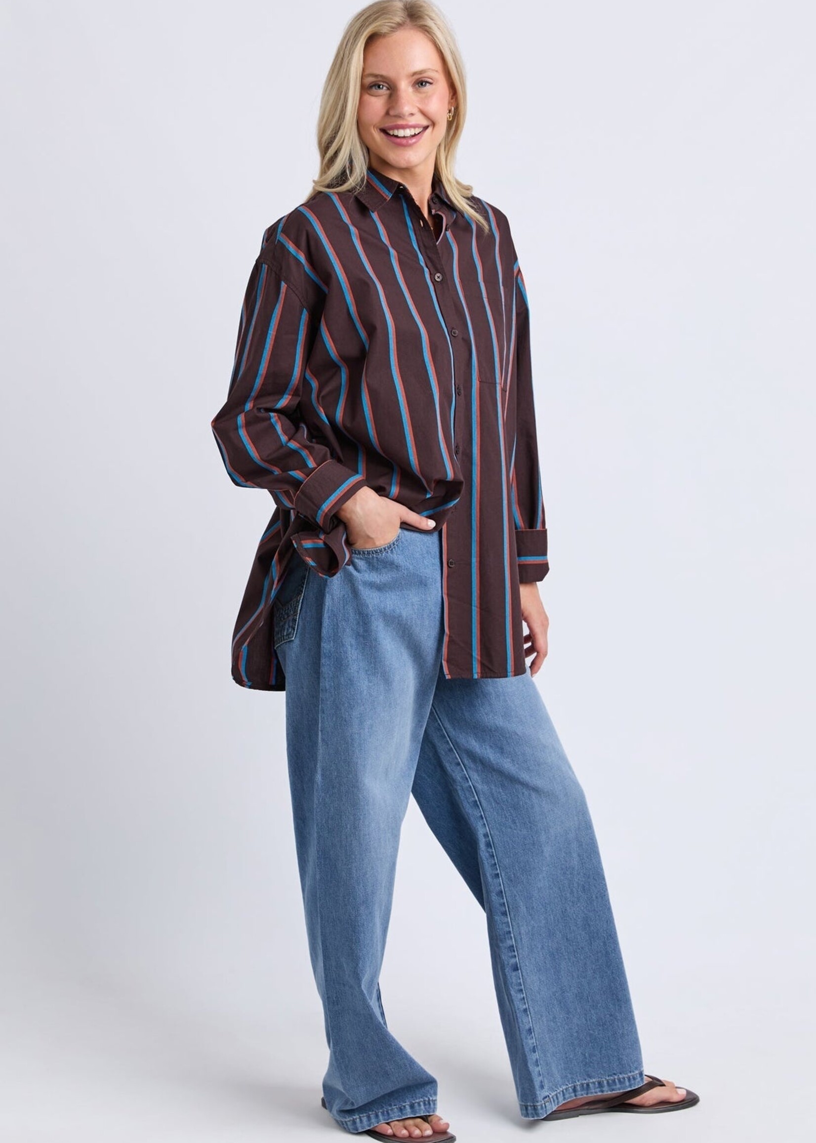 Elm Lifestyle Saltair Shirt - Choc/Blue Stripe