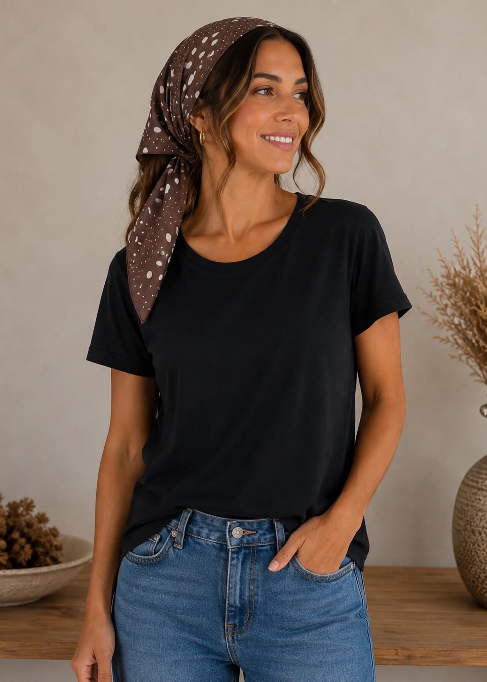 All About Eve Dottie Headscarf - Brown