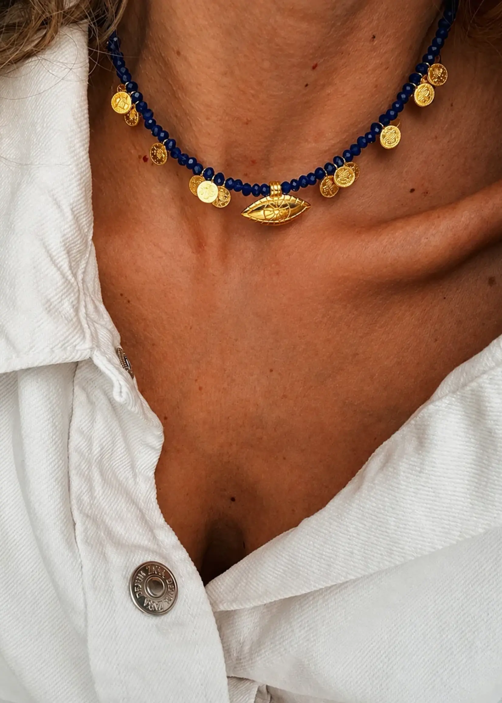 Goupi Dark Blue Beaded Necklace