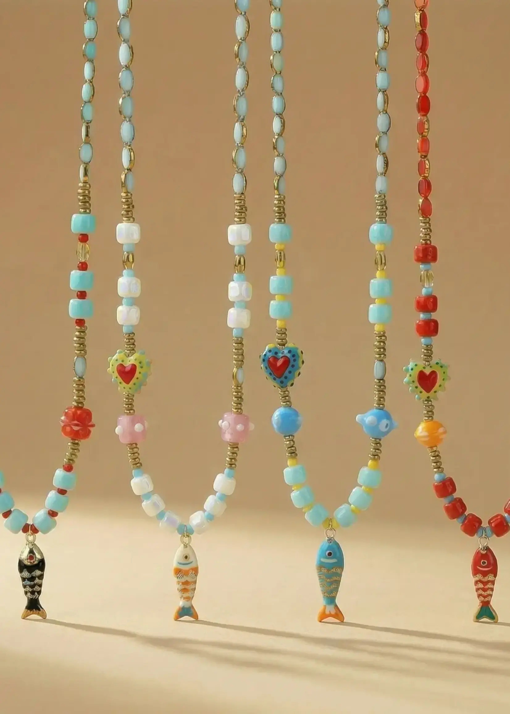 Goupi Colorful Beaded Fish Charm Summer Necklace
