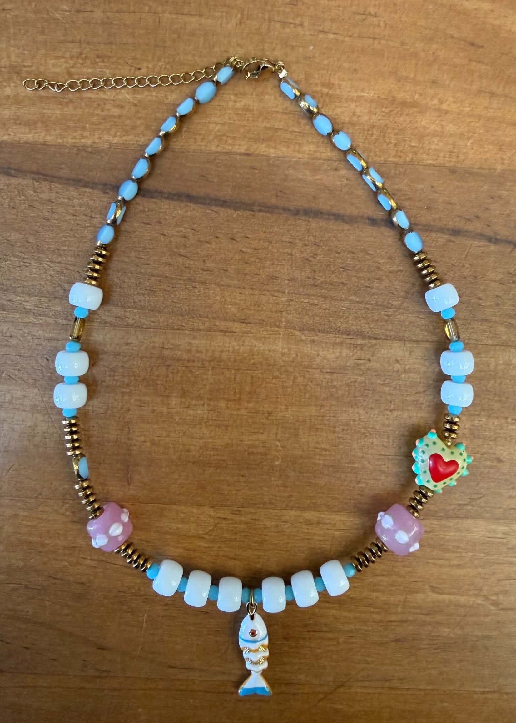 Goupi Colorful Beaded Fish Charm Summer Necklace