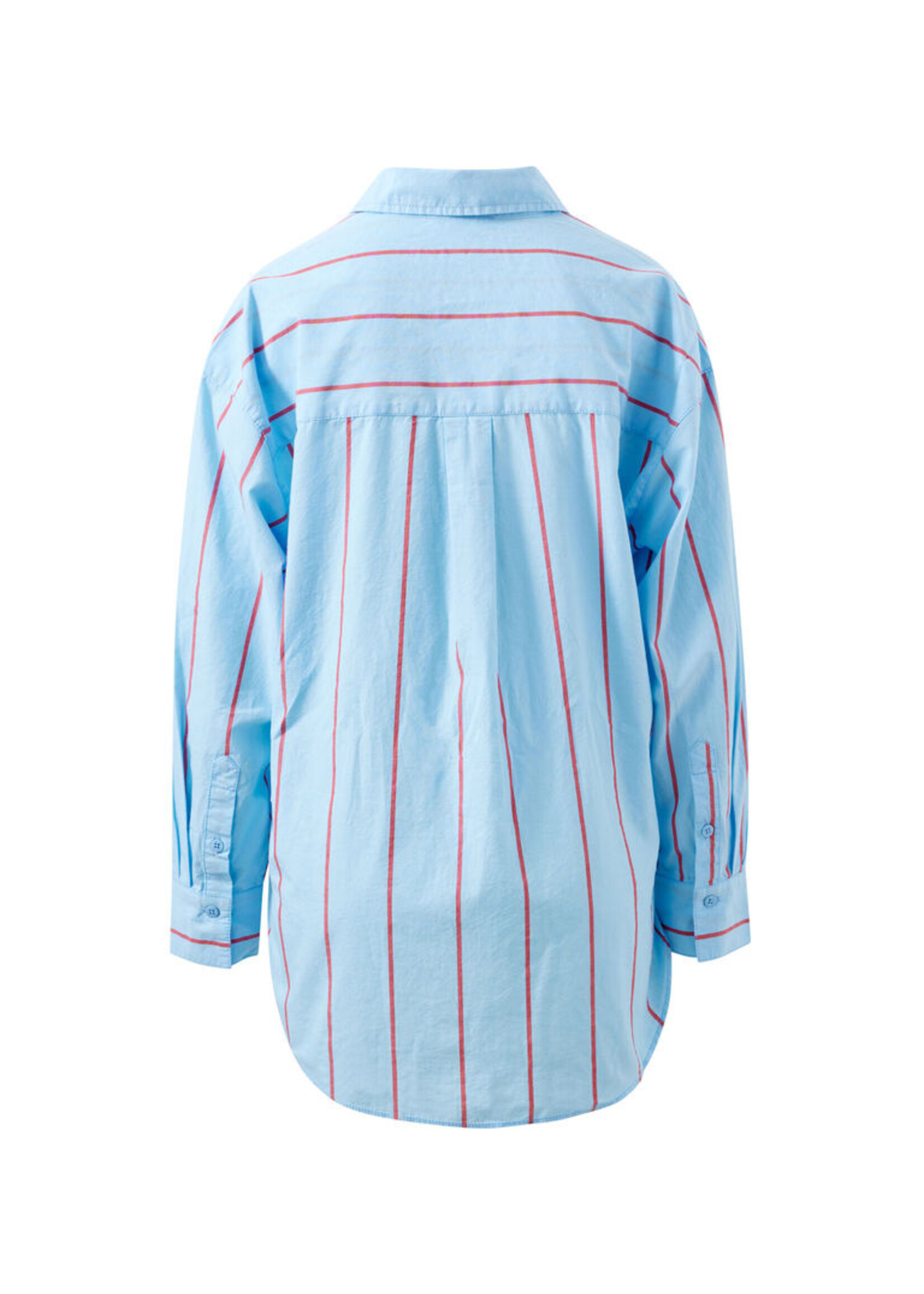 Ceres Life Peta Oversized Shirt - Fresh Blue/Red Bold Stripe
