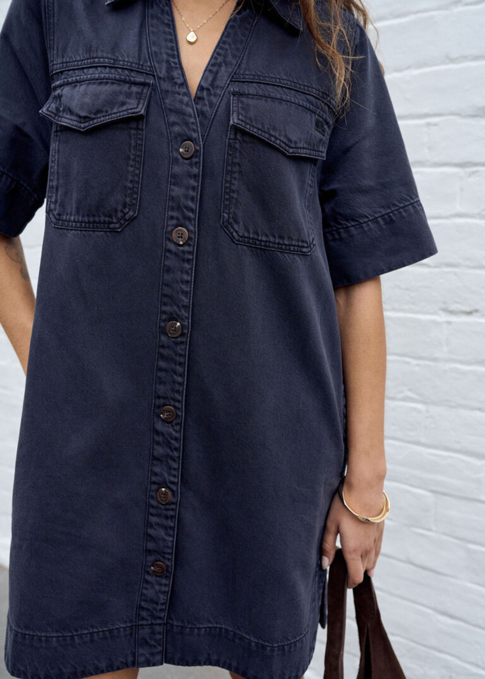 Ceres Life Bonnie Relaxed Shirt Dress - Washed Black