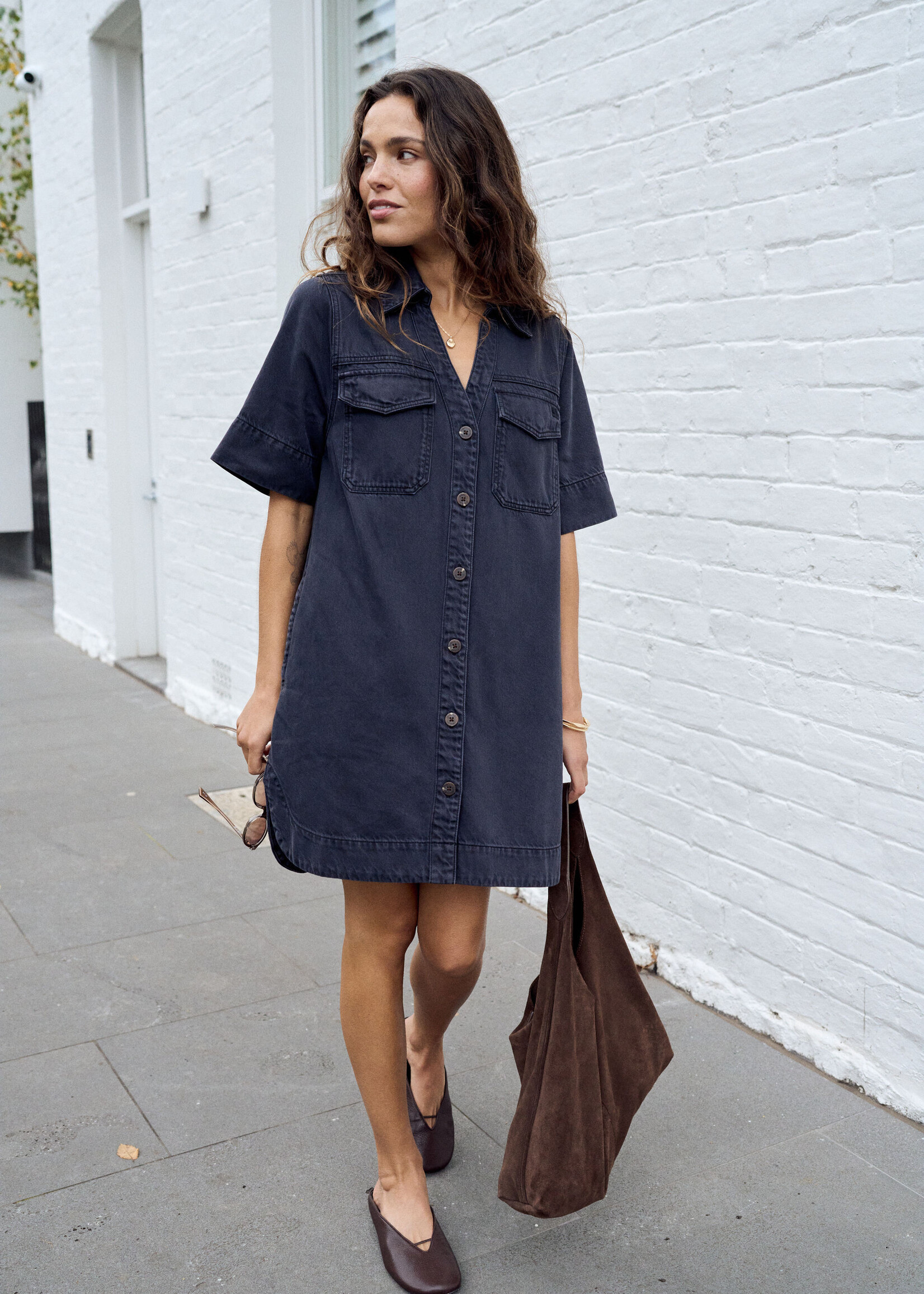 Ceres Life Bonnie Relaxed Shirt Dress - Washed Black