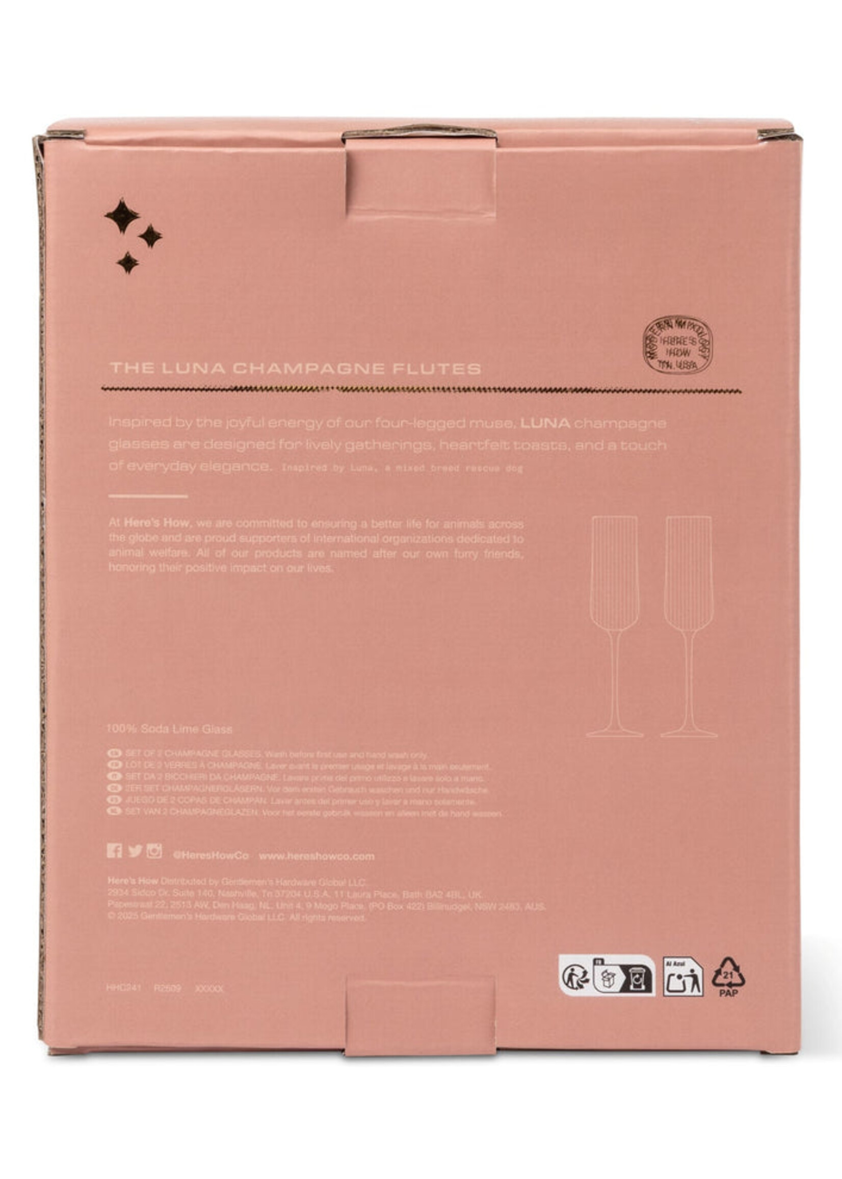The Luna Set of 2  Champagne Flutes - Blush