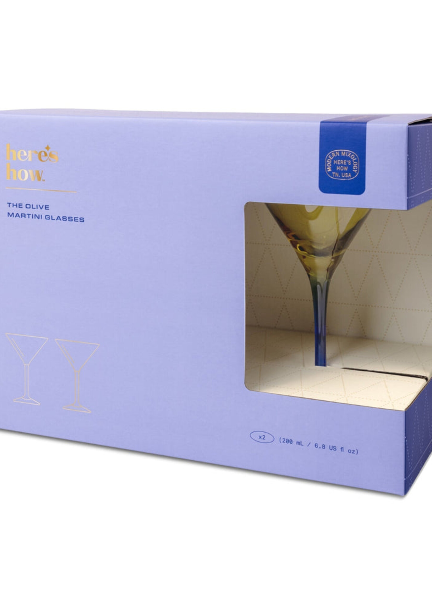 Design Works The Olive Martini Glass Set of 2 Olive + Cobalt