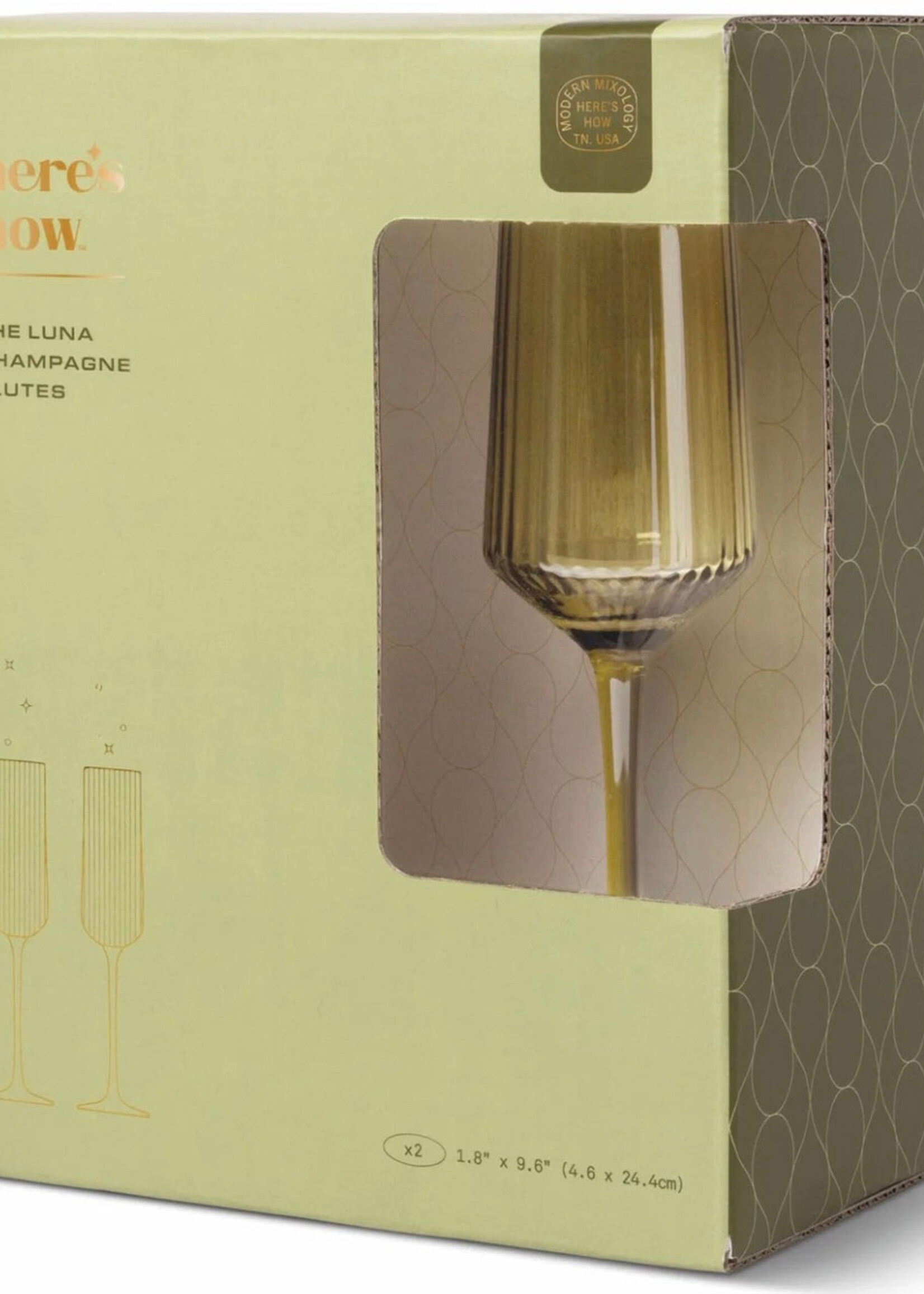 The Luna Set of 2  Champagne Flutes - Olive
