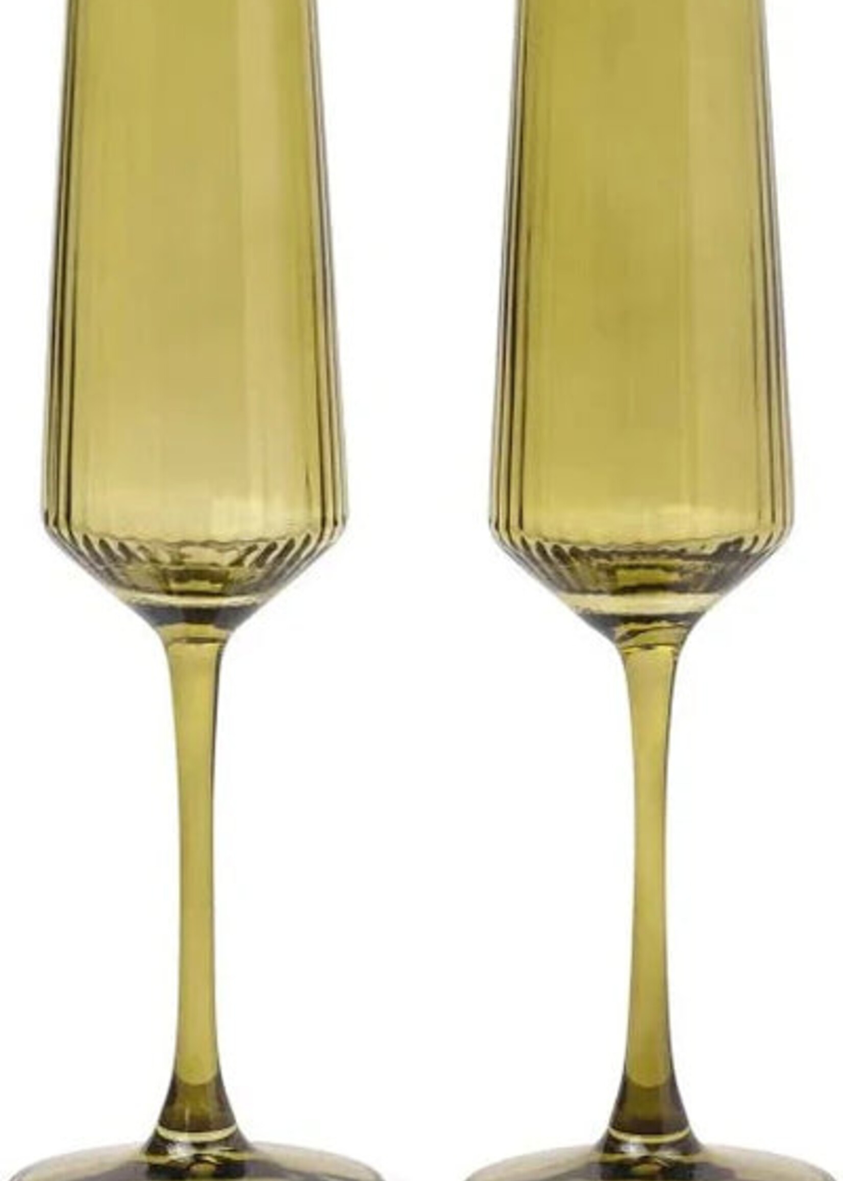 The Luna Set of 2  Champagne Flutes - Olive
