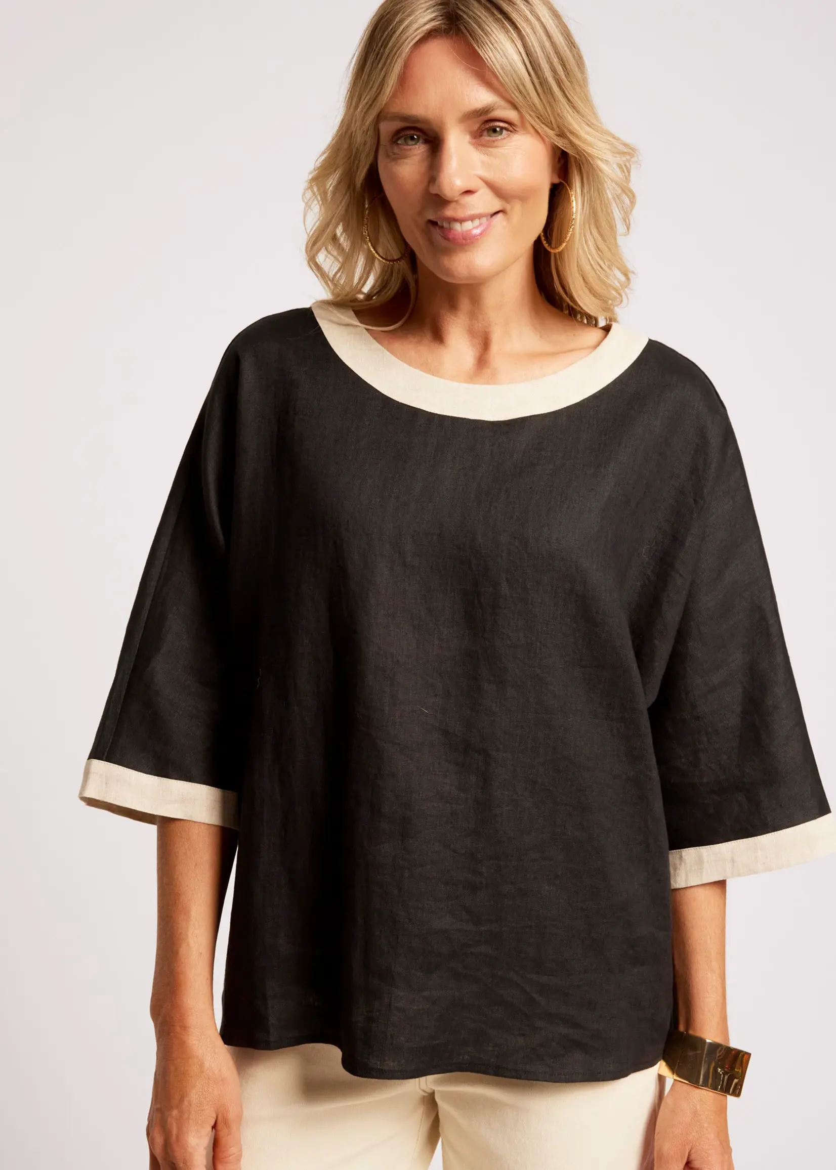EB & Ive Maris Relaxed Splice Top - Black/Tusk
