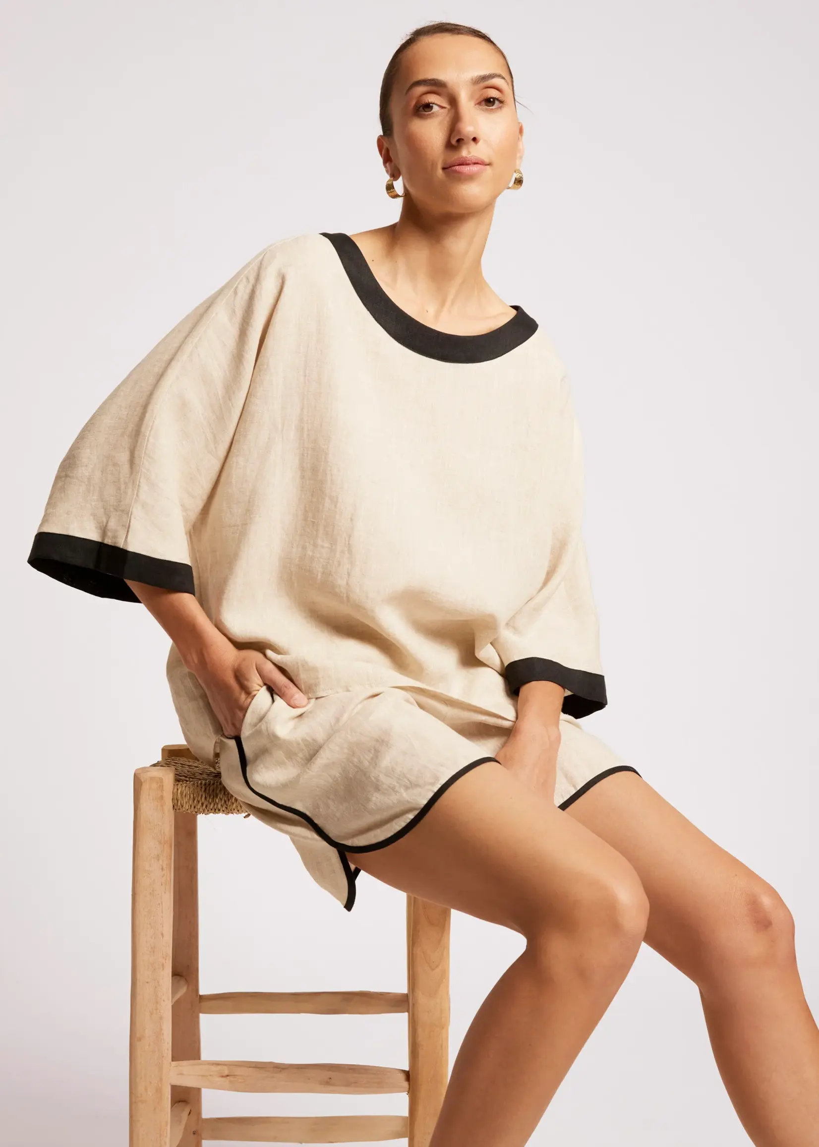 EB & Ive Maris Relaxed Splice Top - Tusk/Black