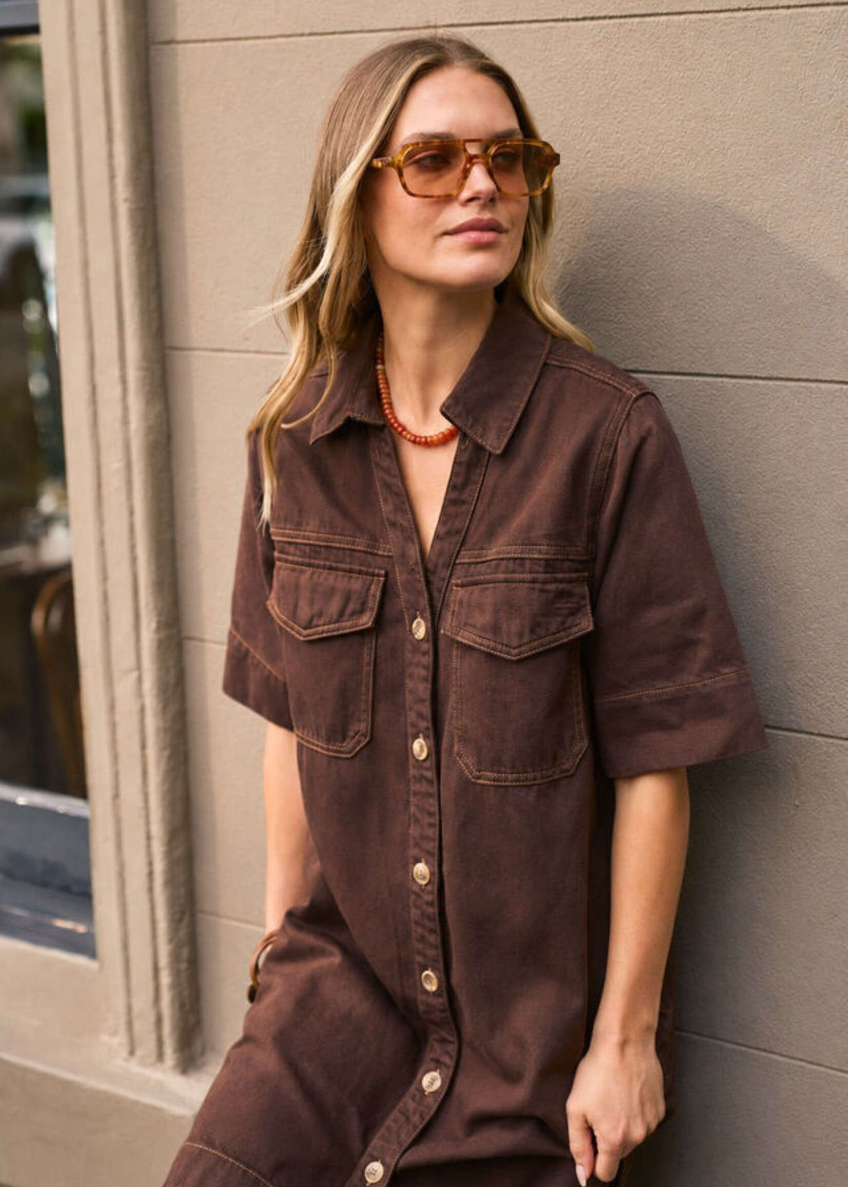 Ceres Life Bonnie Relaxed Shirt Dress - Chocolate