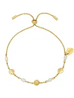 Flower Pearl Hammered Disc Bracelet
