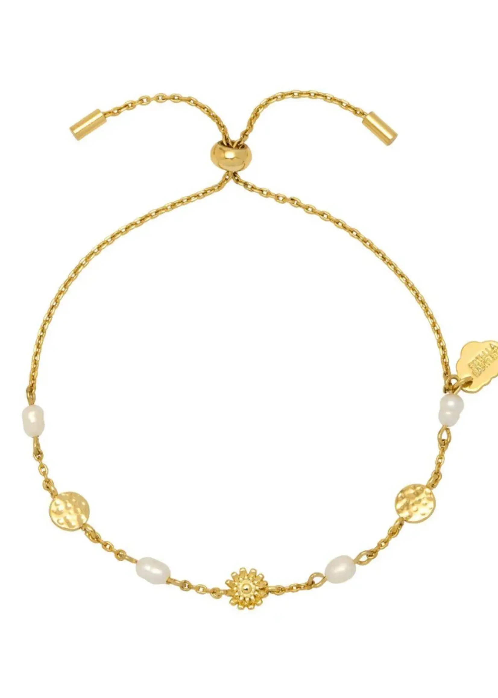 Flower Pearl Hammered Disc Bracelet