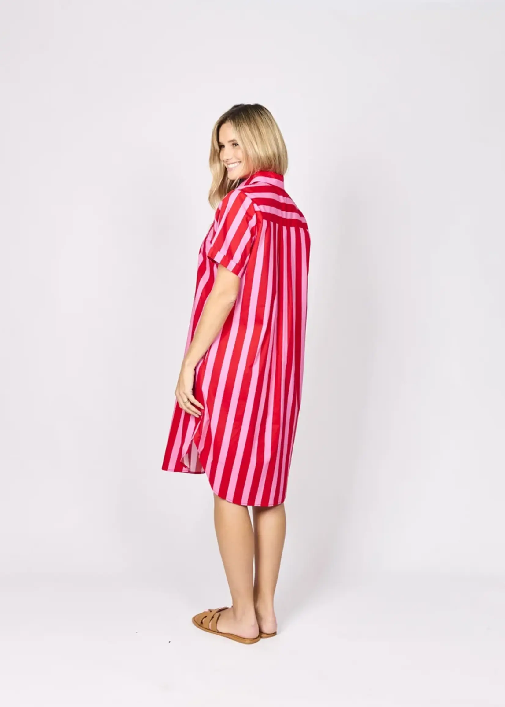 Karina Dress - Red/Pink Stripe