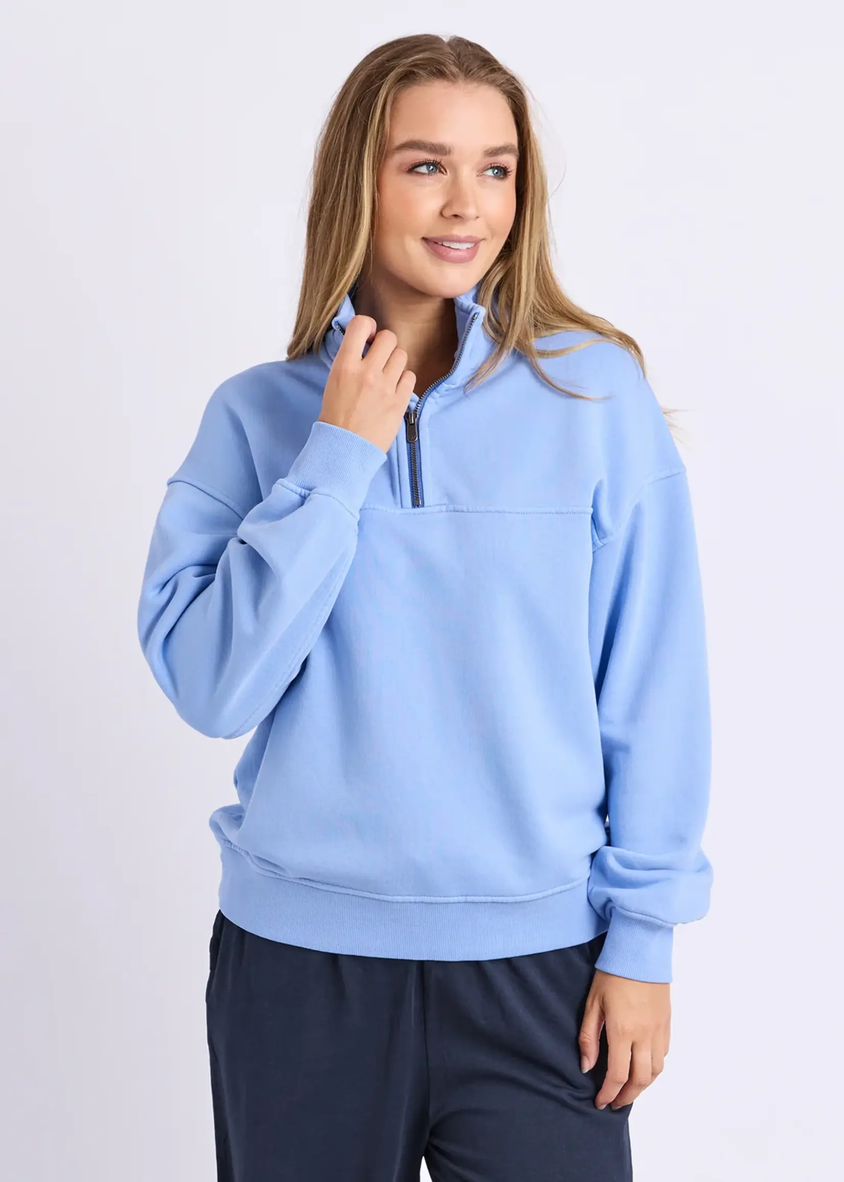 Foxwood College Pigment Zip Crew - Bluebell