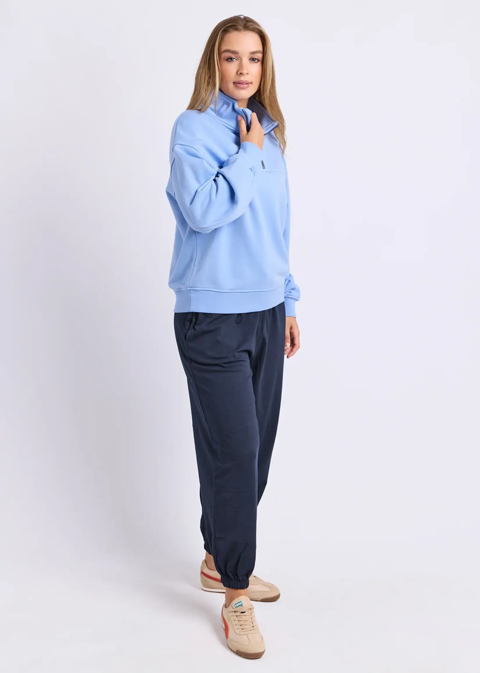 Foxwood College Pigment Zip Crew - Bluebell