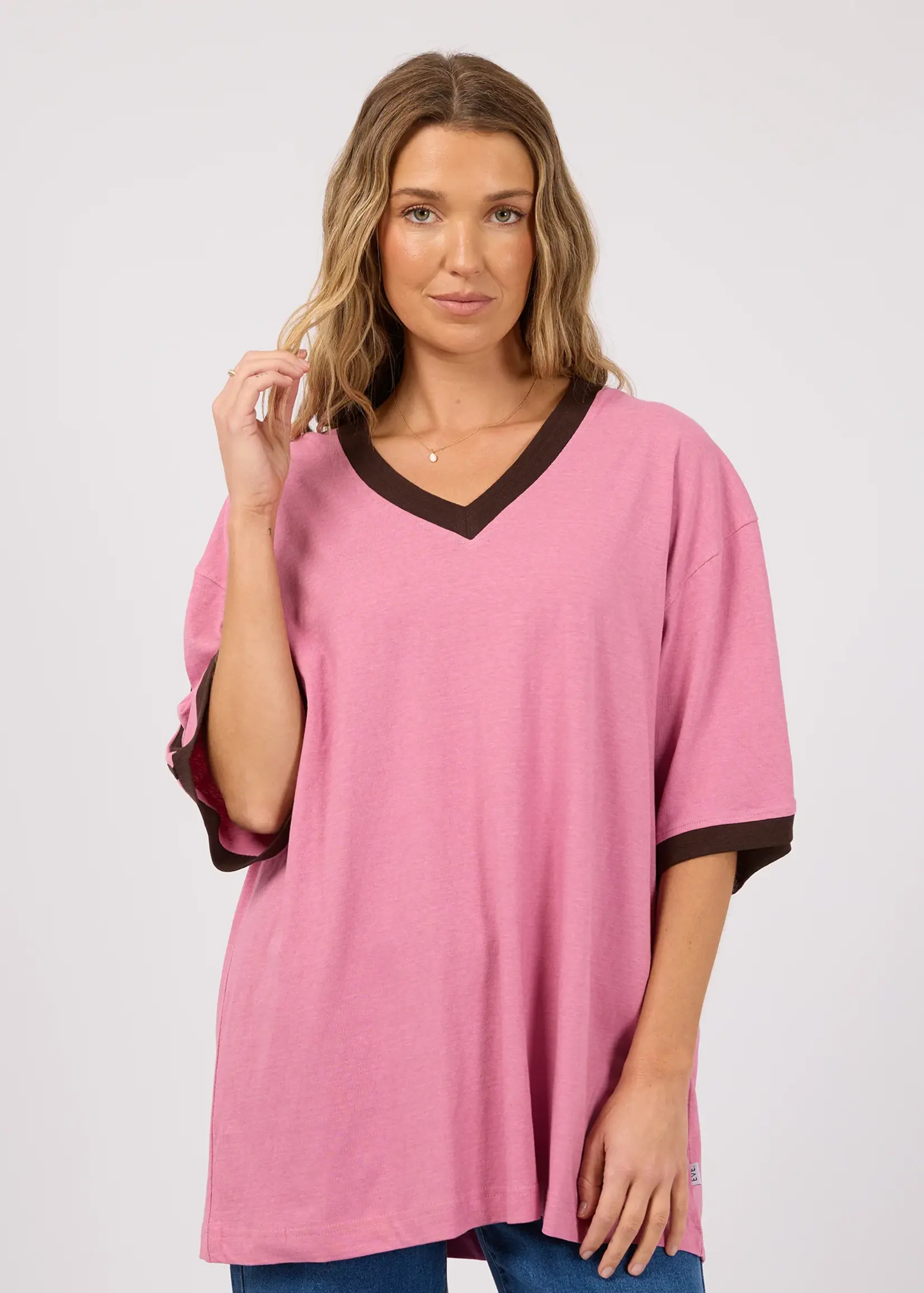 All About Eve Zulu Panel Oversized V Neck Tee - Orchid