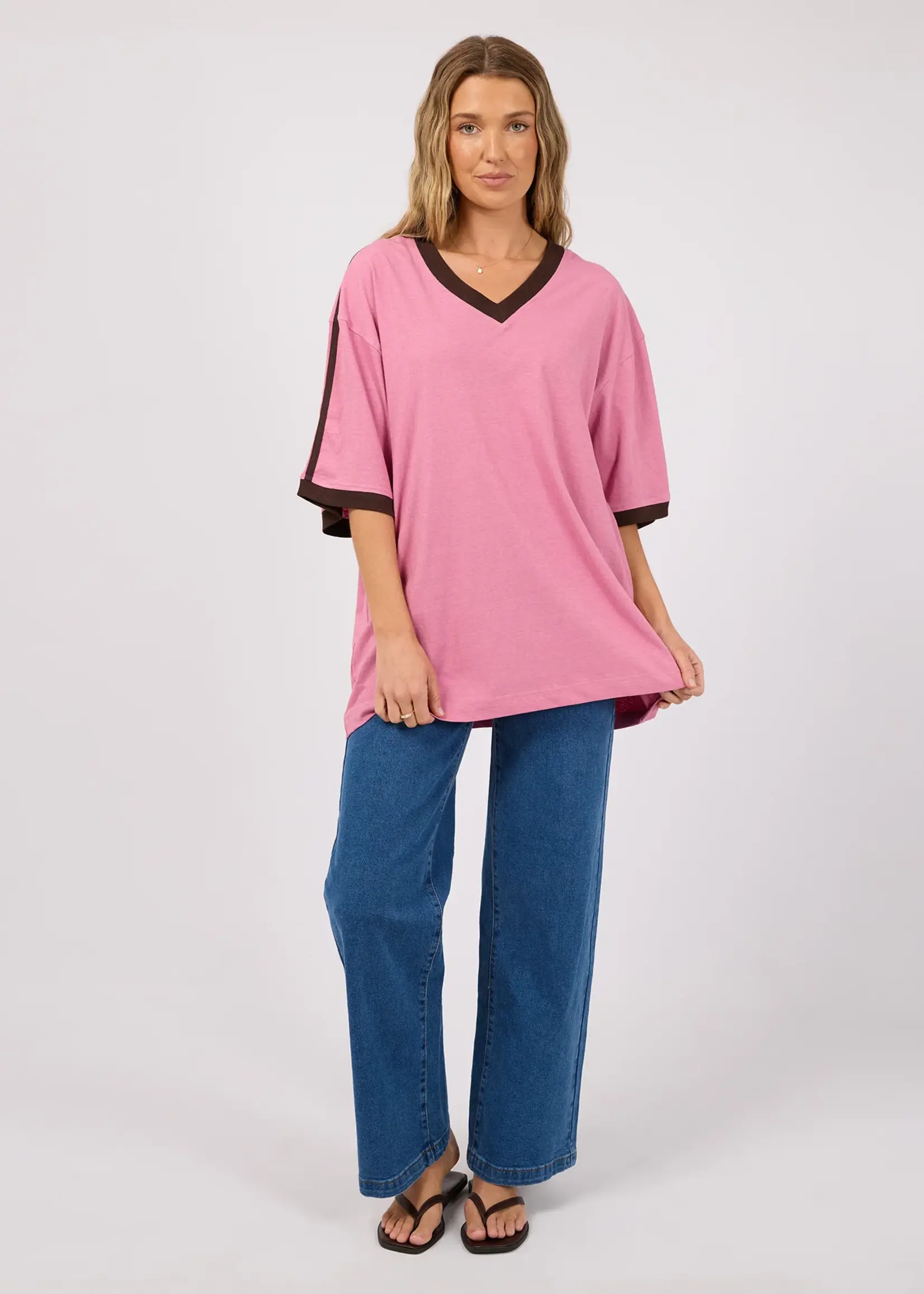 All About Eve Zulu Panel Oversized V Neck Tee - Orchid