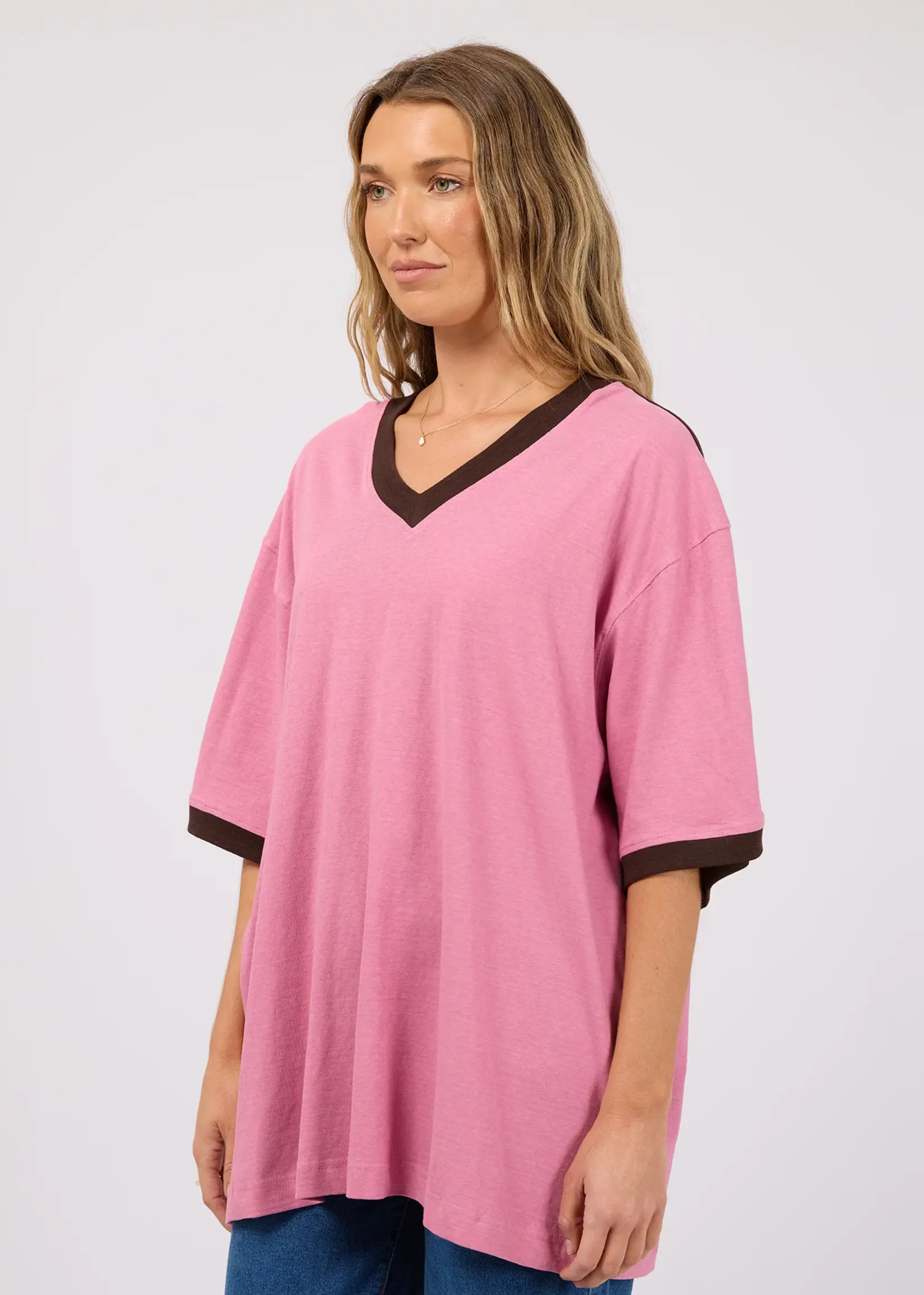 All About Eve Zulu Panel Oversized V Neck Tee - Orchid