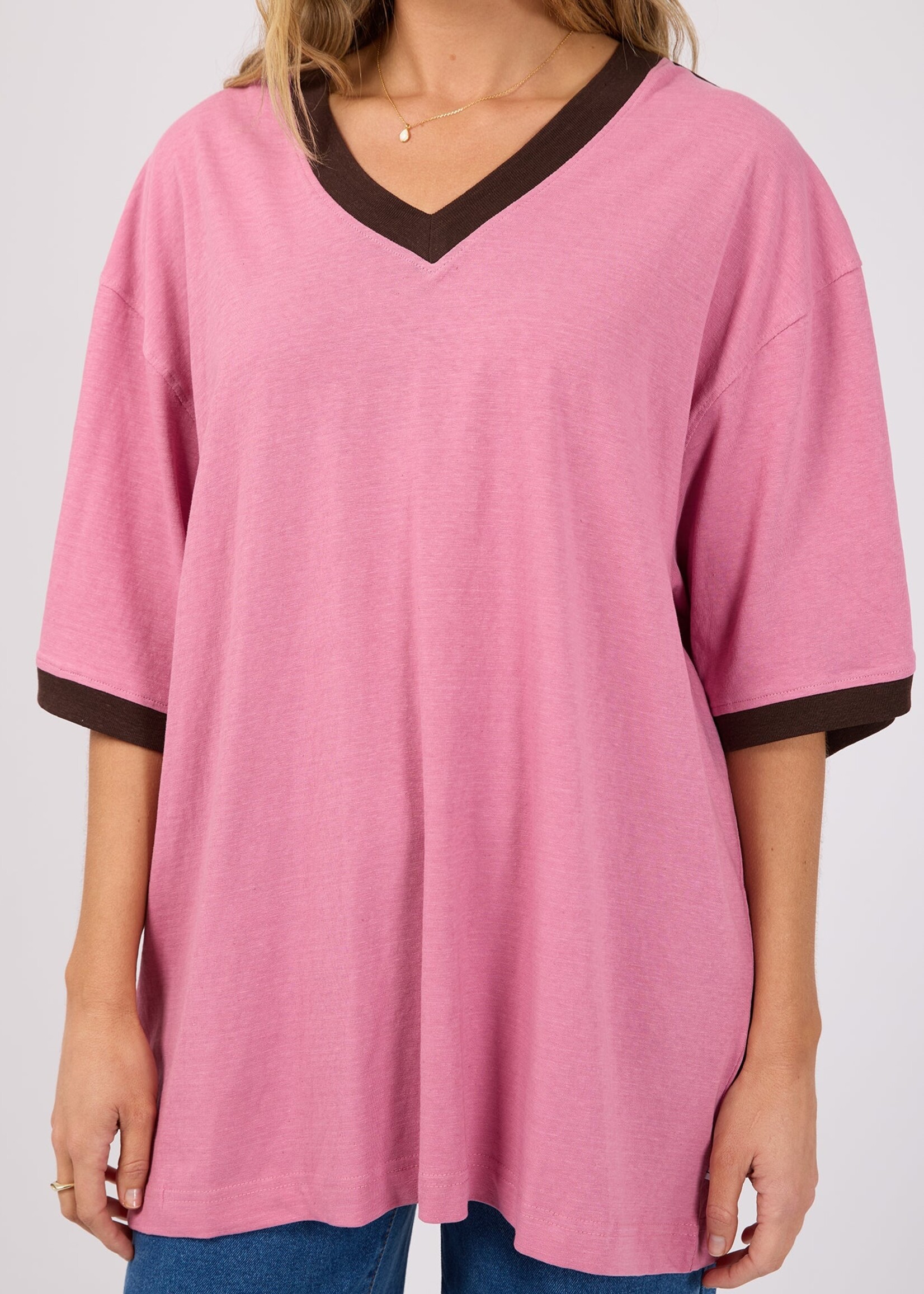 All About Eve Zulu Panel Oversized V Neck Tee - Orchid