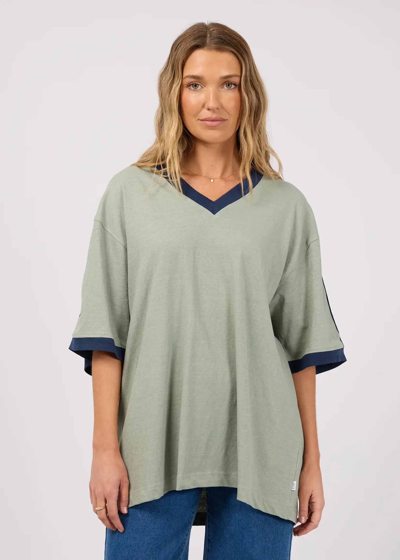 All About Eve Zulu Panel Oversized V Neck Tee - Sage