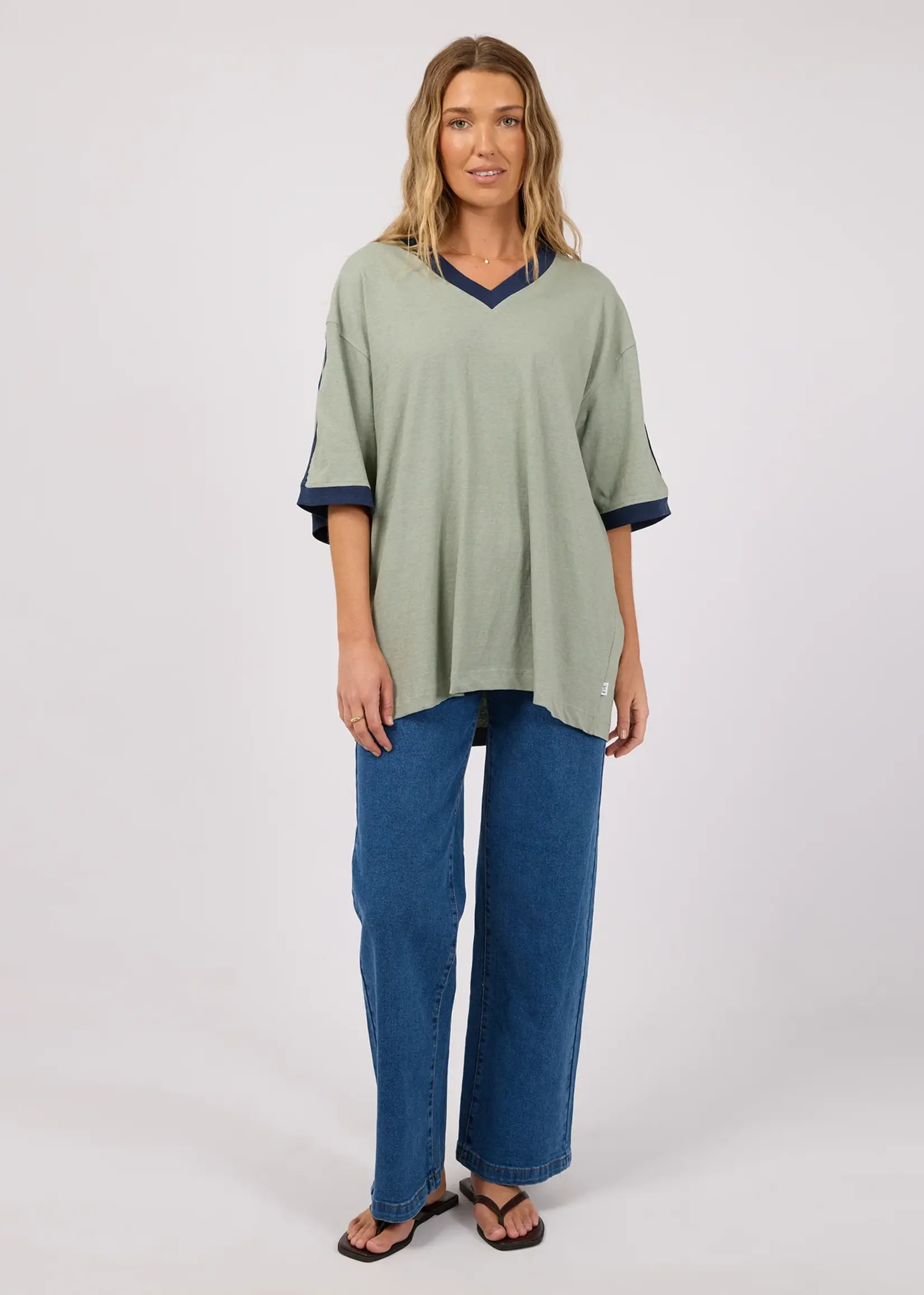 All About Eve Zulu Panel Oversized V Neck Tee - Sage