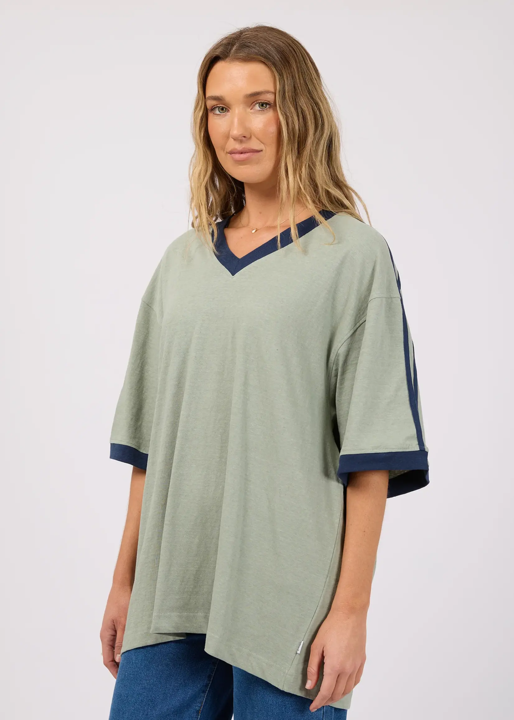 All About Eve Zulu Panel Oversized V Neck Tee - Sage