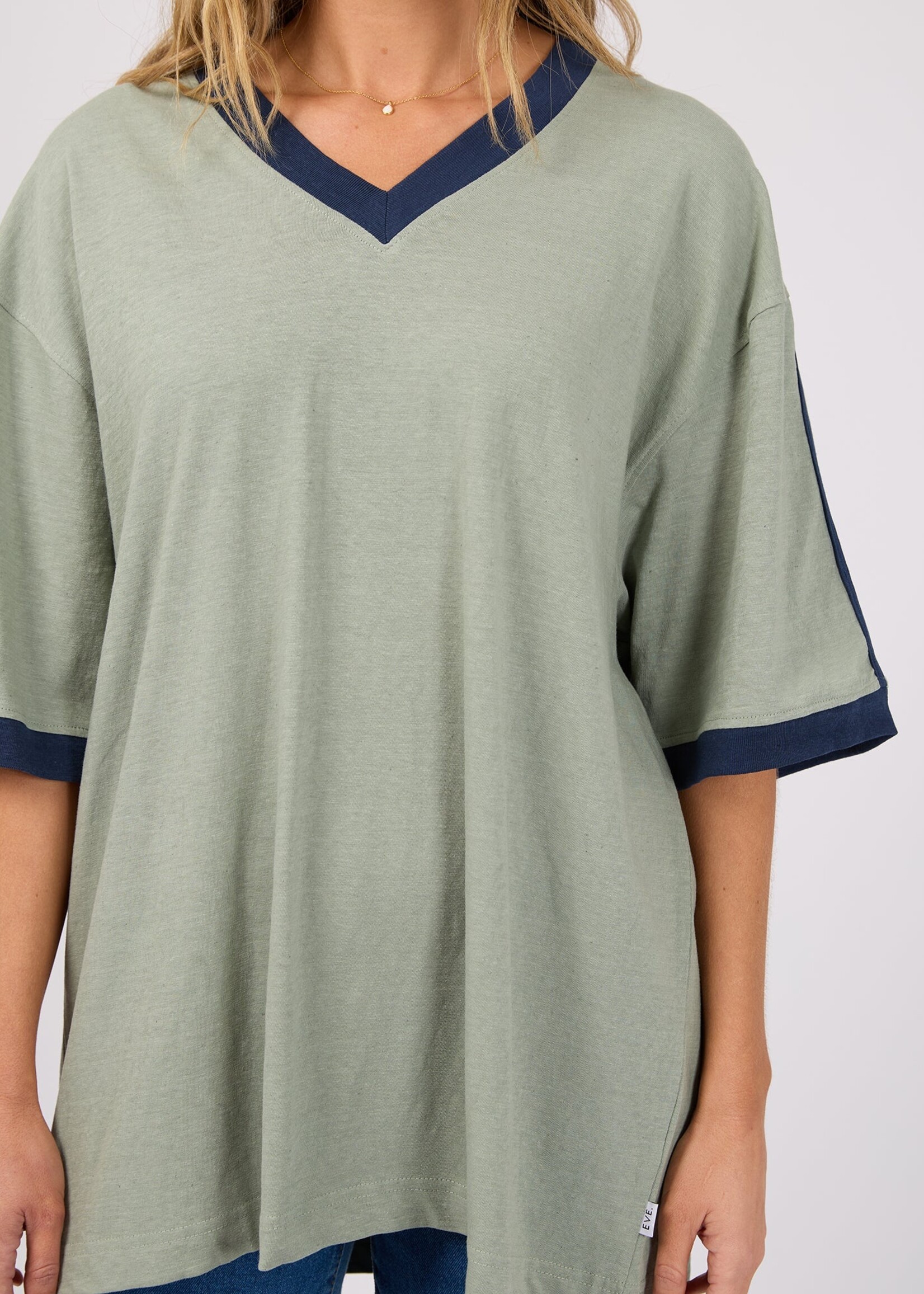 All About Eve Zulu Panel Oversized V Neck Tee - Sage