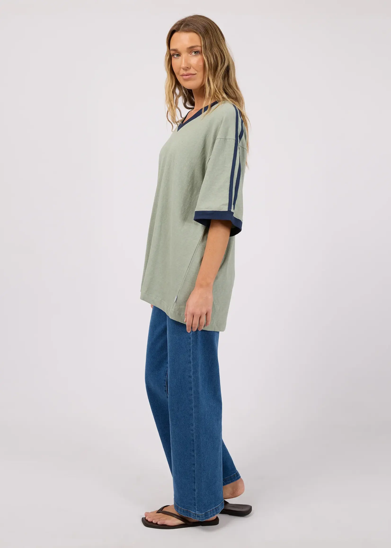 All About Eve Zulu Panel Oversized V Neck Tee - Sage