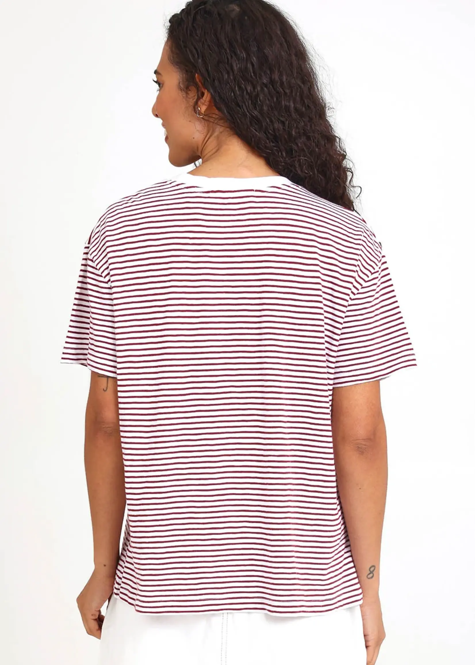 Foxwood Hutch Stripe Tee - Russet Brown/White