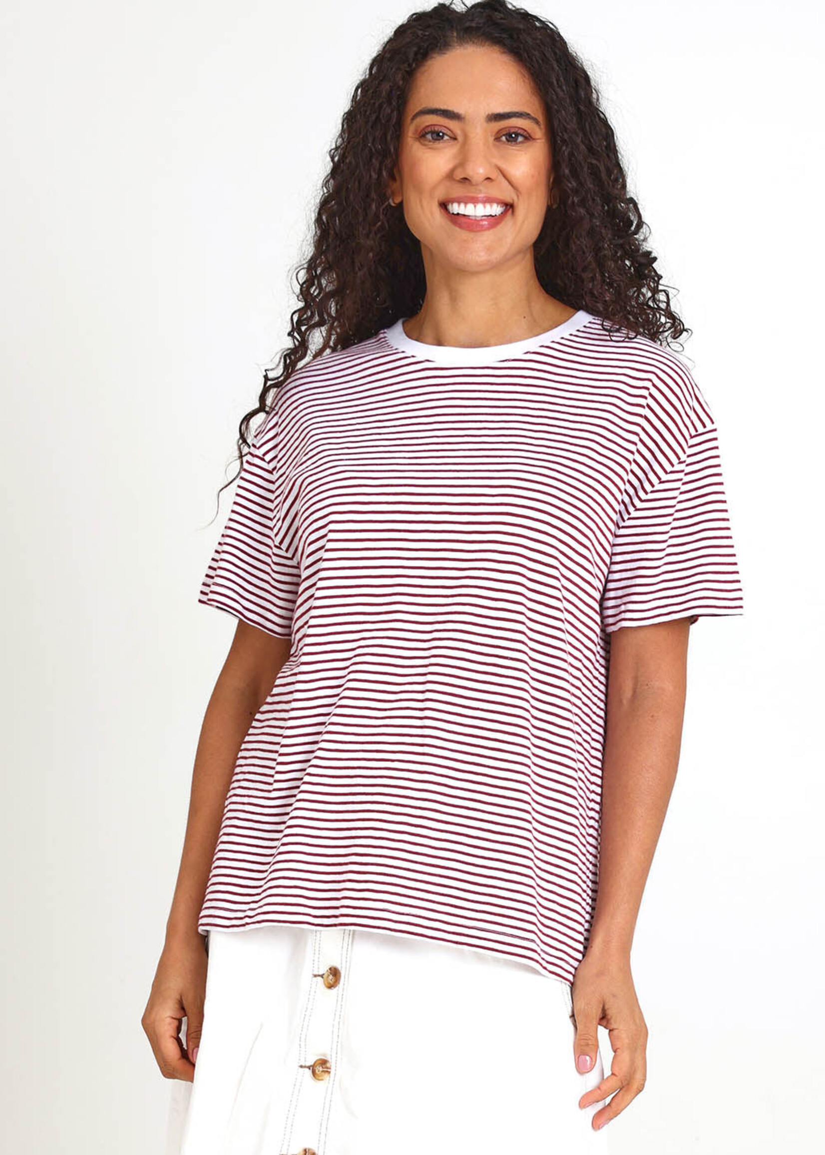 Foxwood Hutch Stripe Tee - Russet Brown/White