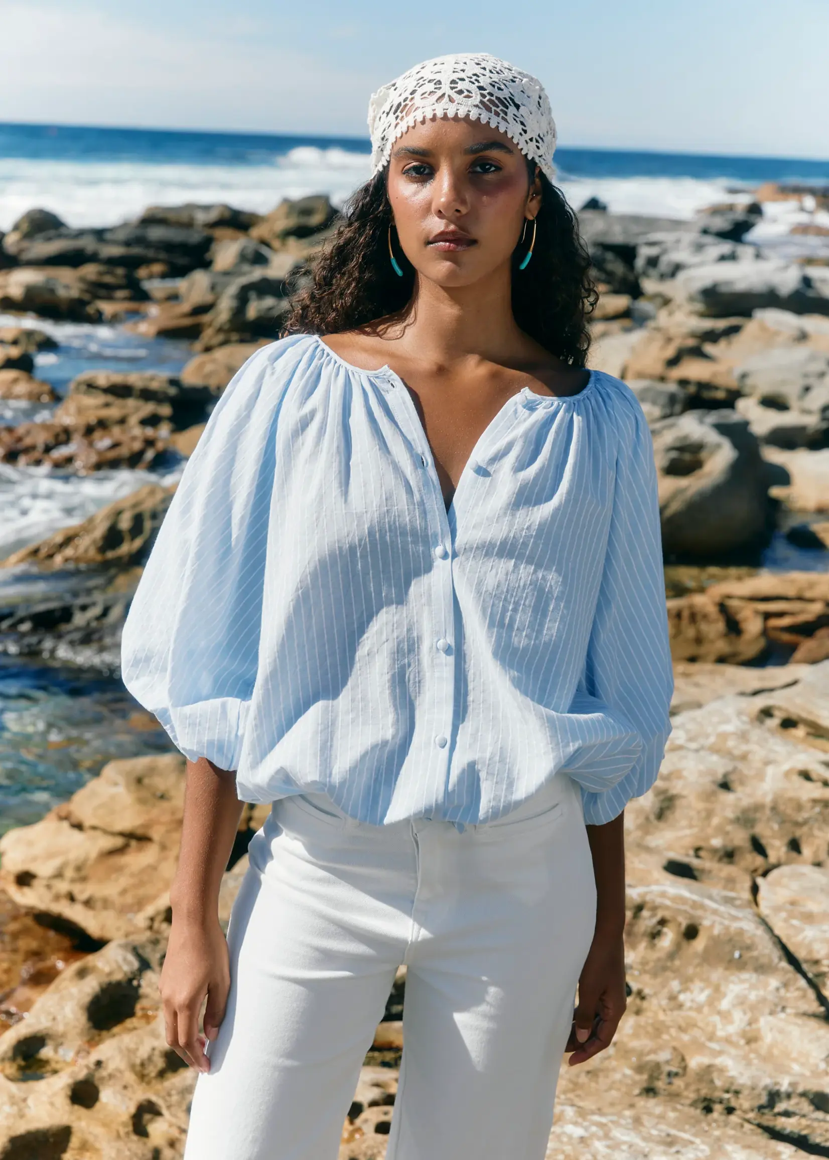 Isle of Mine Lyndell Drawstring Top - Light Blue