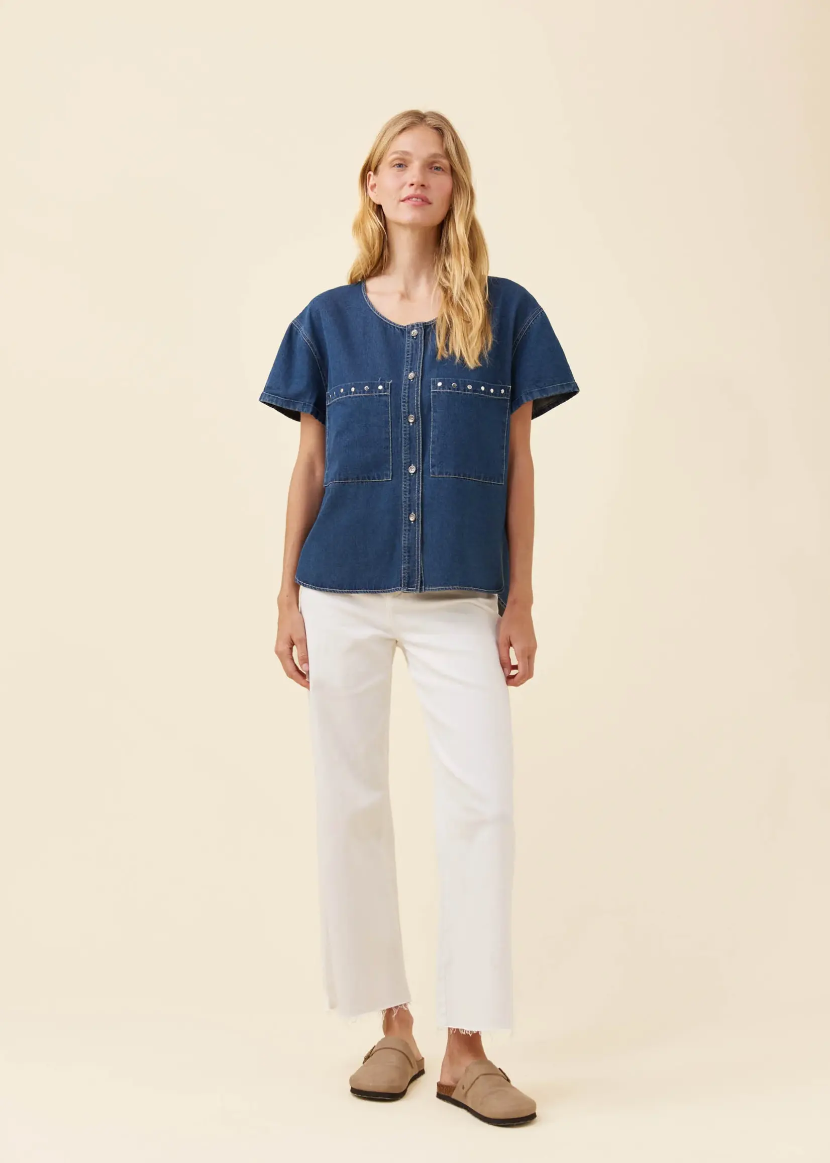 Isle of Mine Preston Button Top - Deep Blue