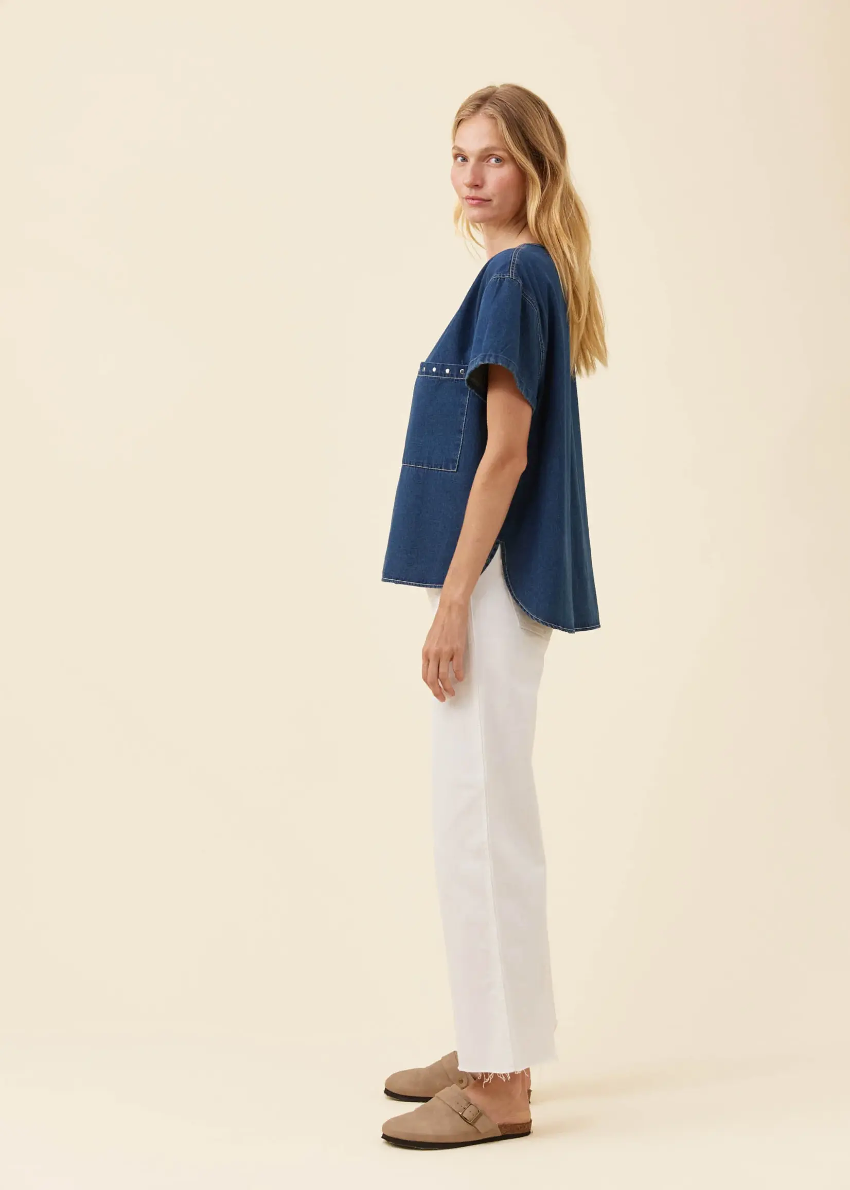 Isle of Mine Preston Button Top - Deep Blue