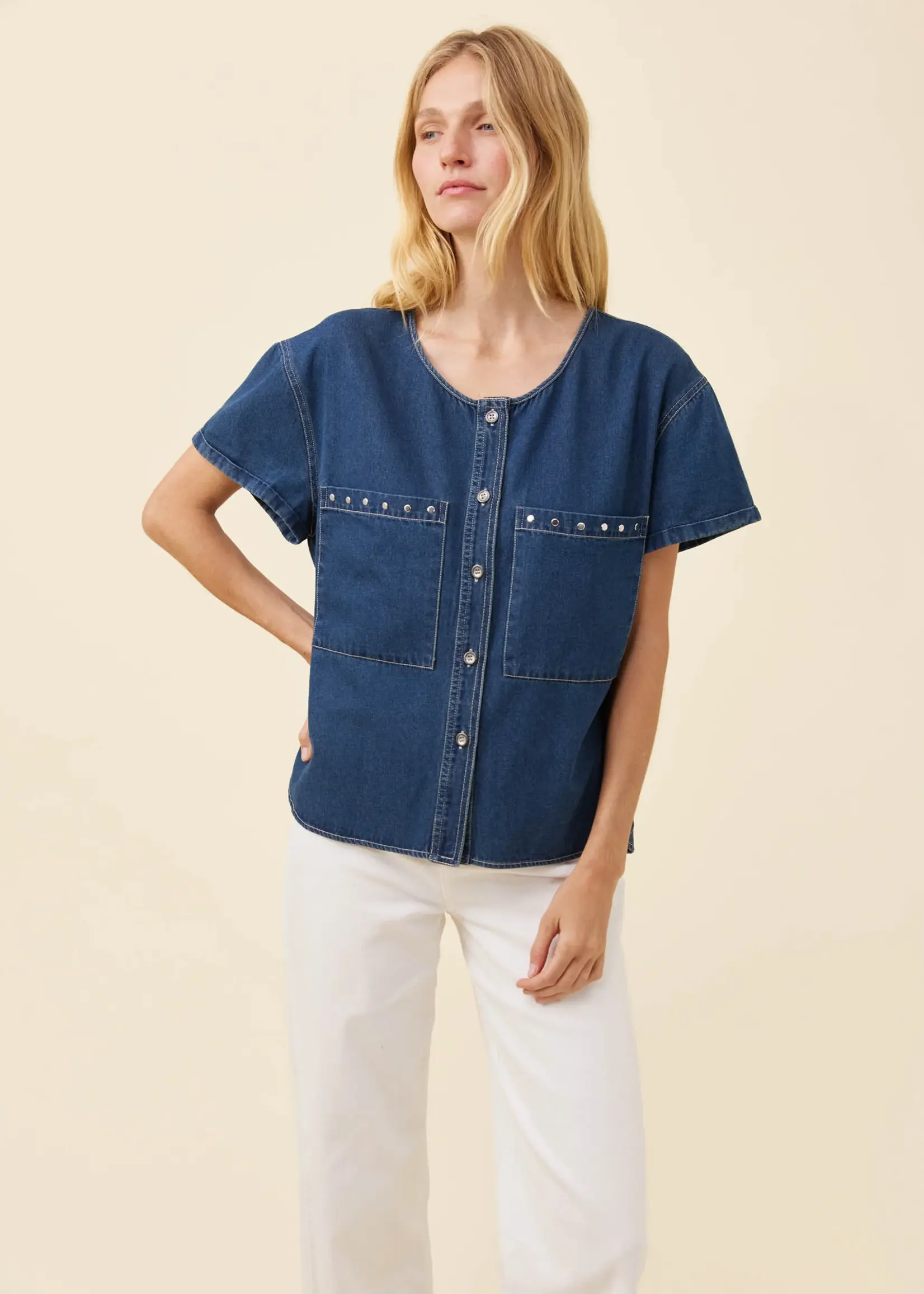 Isle of Mine Preston Button Top - Deep Blue